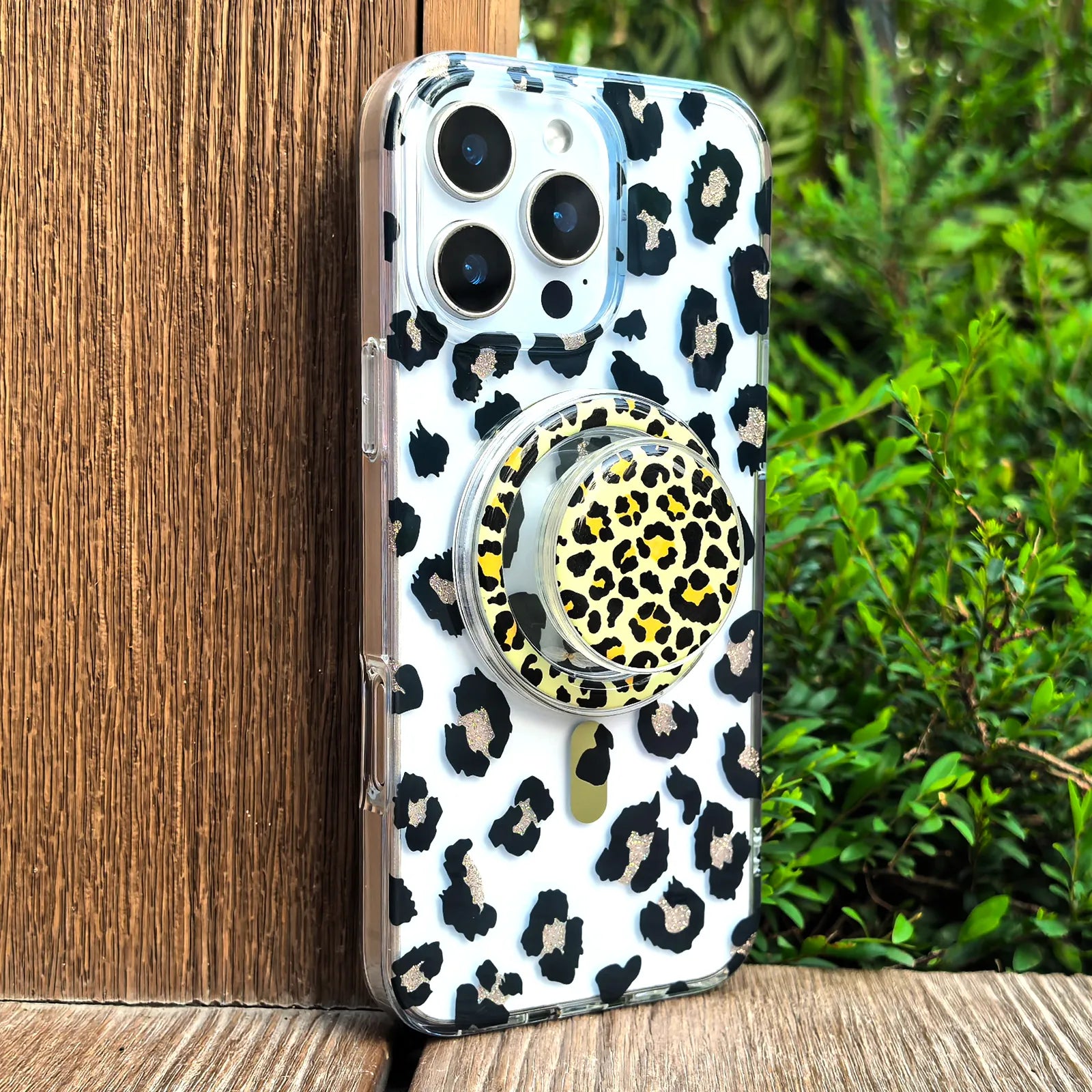Leopard Silver Phone Case MagSafe Grip Set