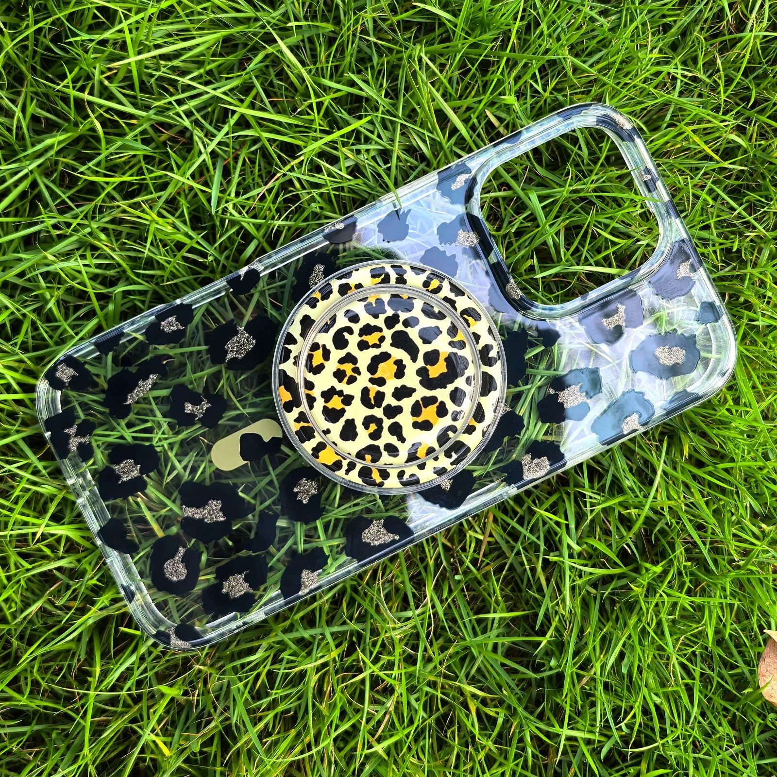 Leopard Silver Phone Case MagSafe Grip Set