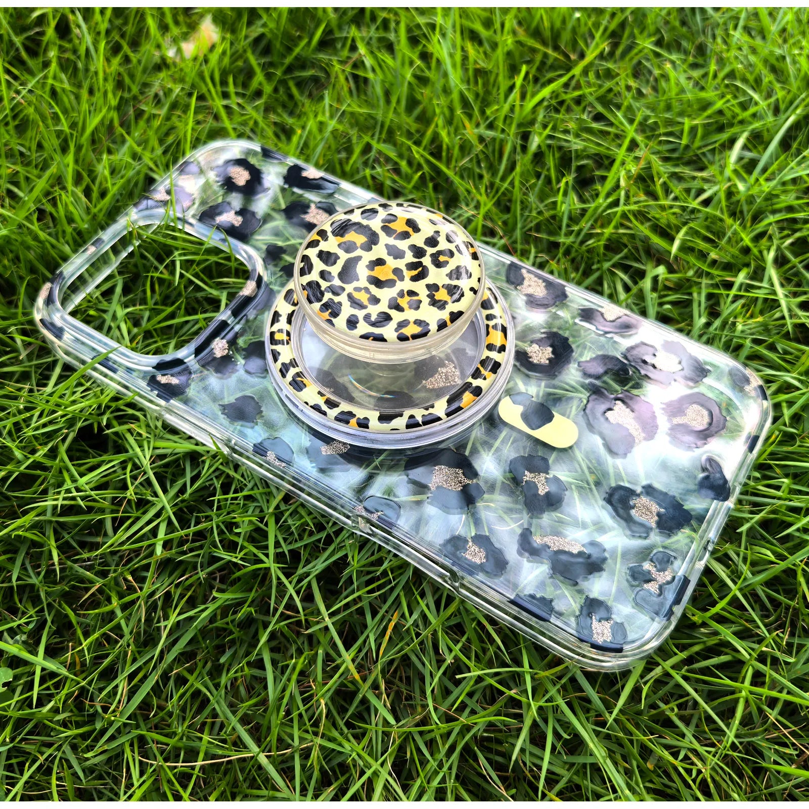 Leopard Silver Phone Case MagSafe Grip Set