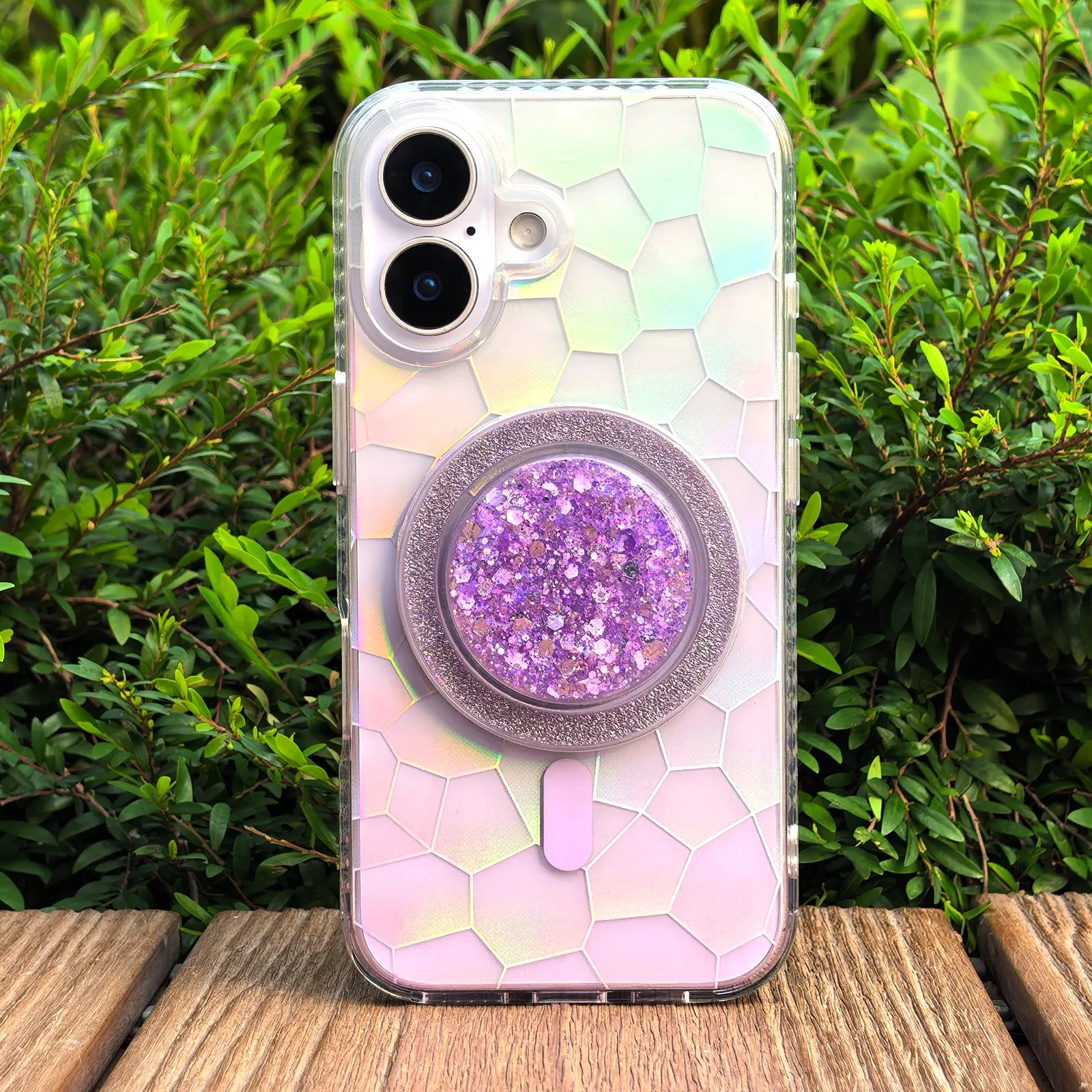 Opalescent Ripple Purple Phone Case MagSafe Grip Set