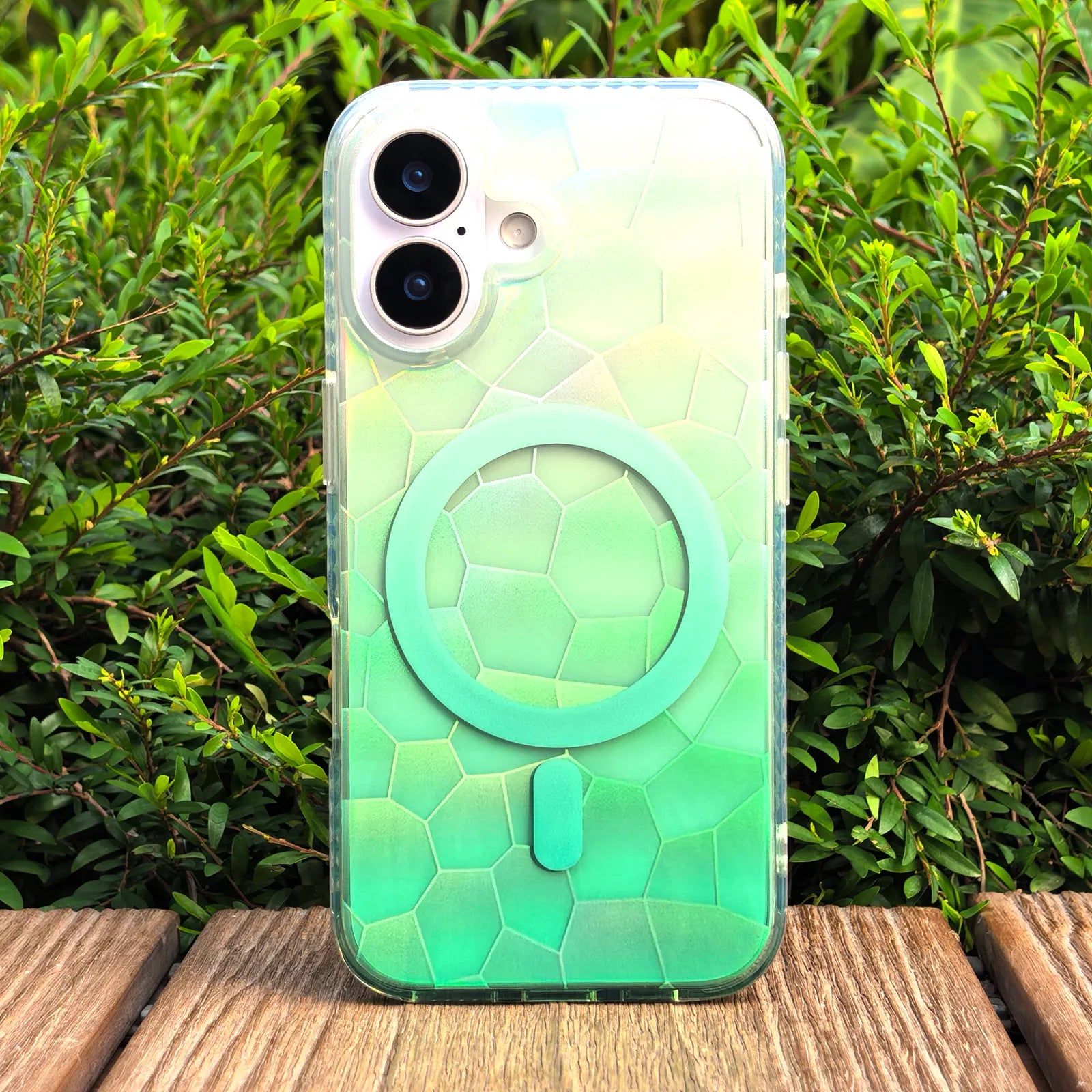 Opalescent Ripple Green Phone Case MagSafe Grip Set
