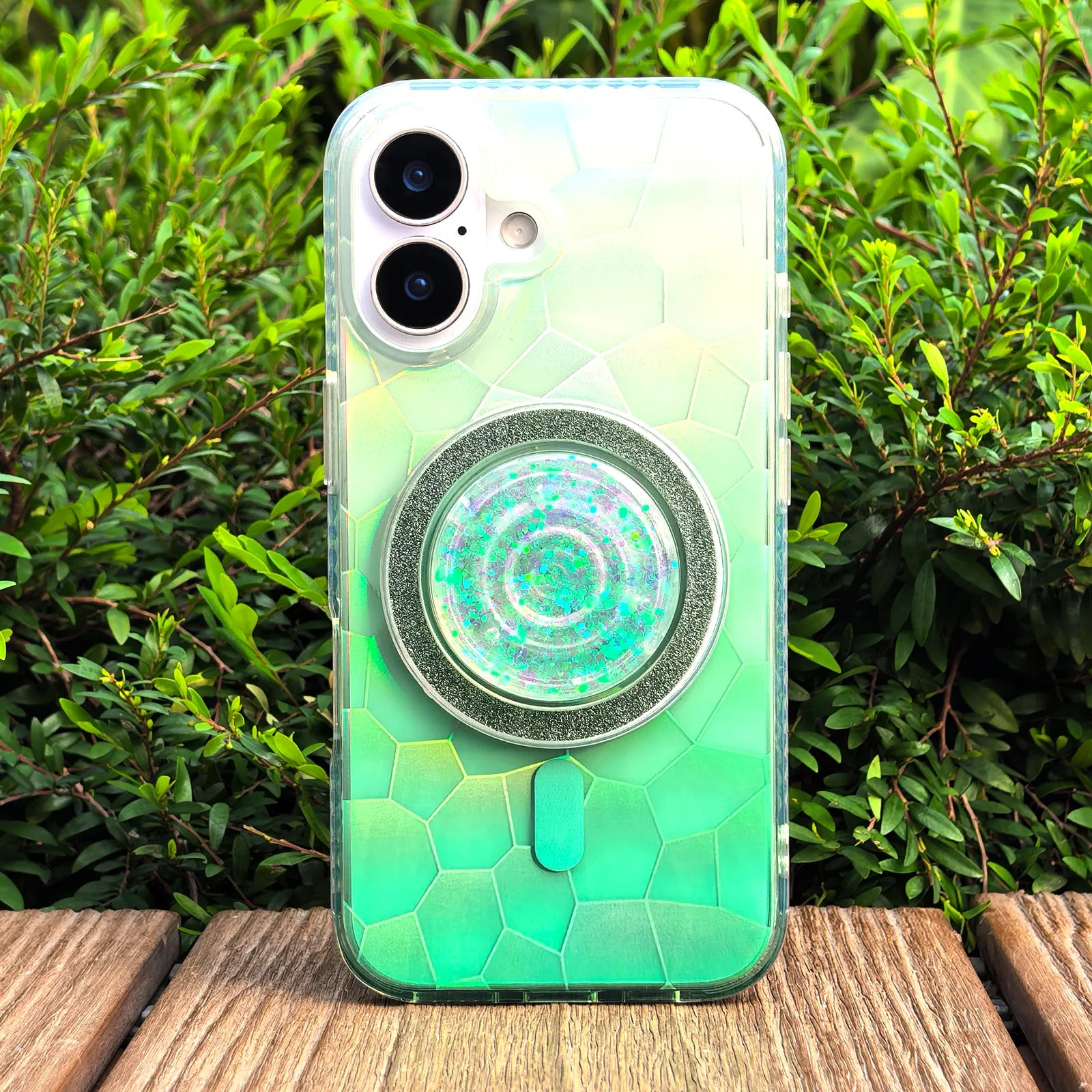 Opalescent Ripple Green Phone Case MagSafe Grip Set