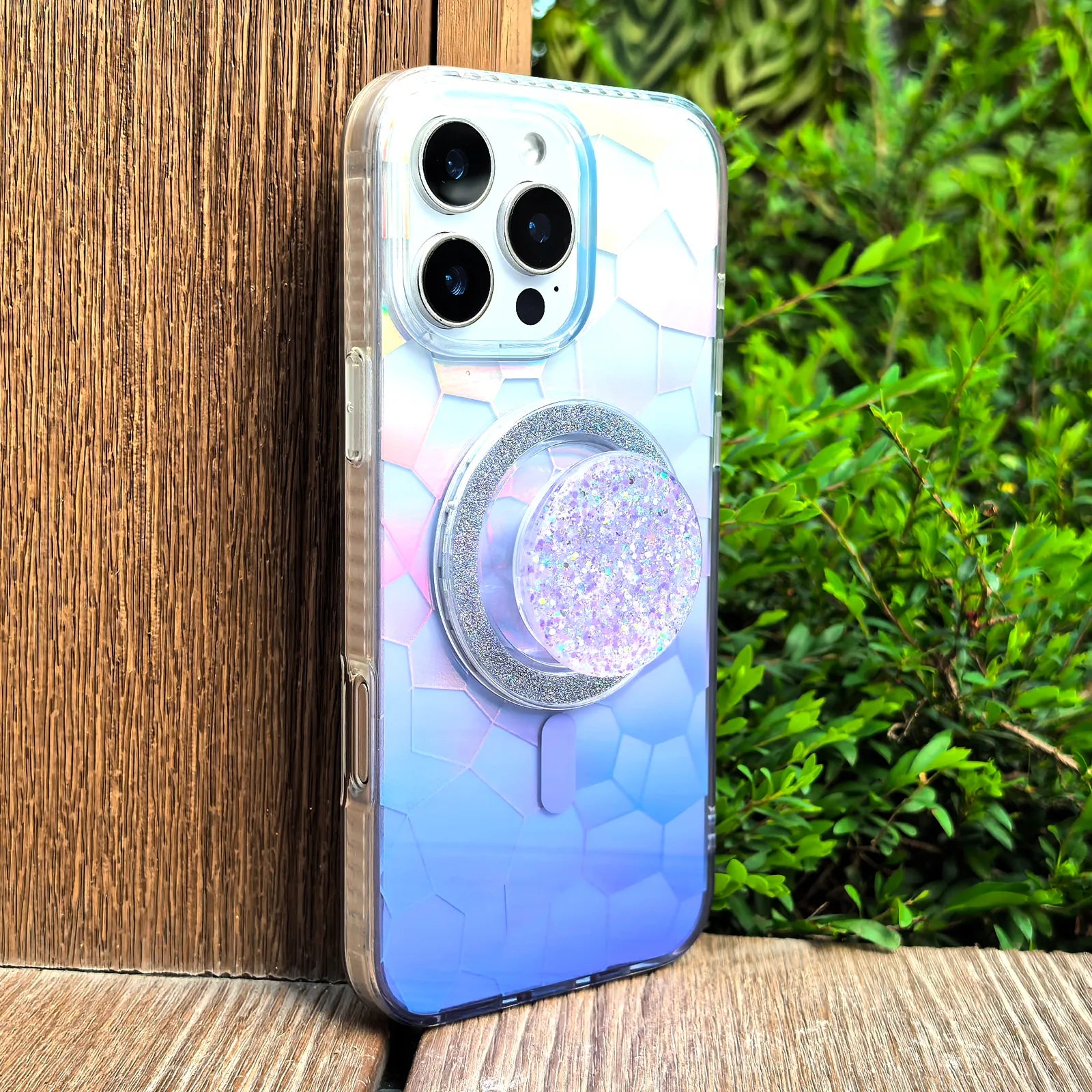 Opalescent Ripple Blue Phone Case MagSafe Grip Set