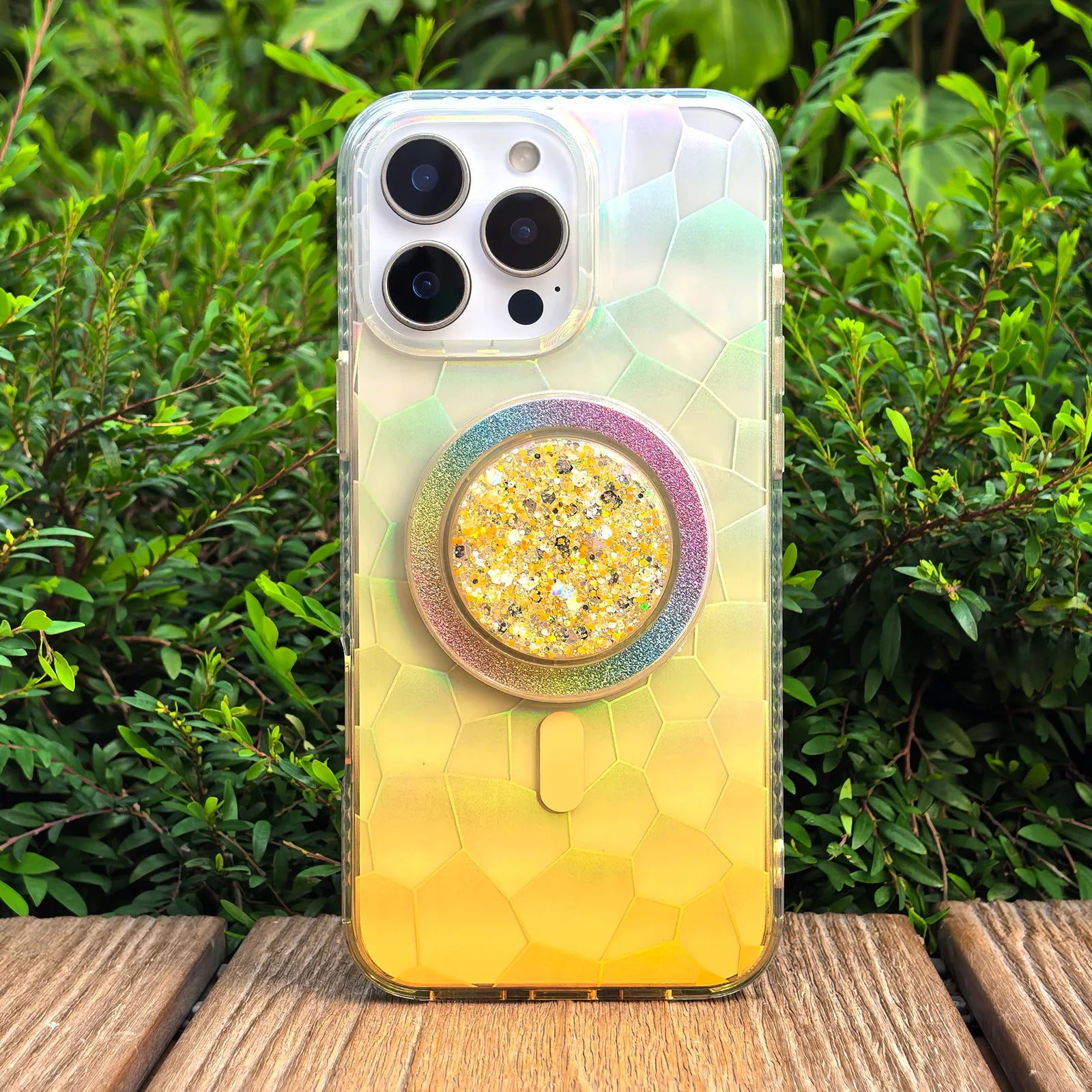 Opalescent Ripple Yellow Phone Case MagSafe Grip Set