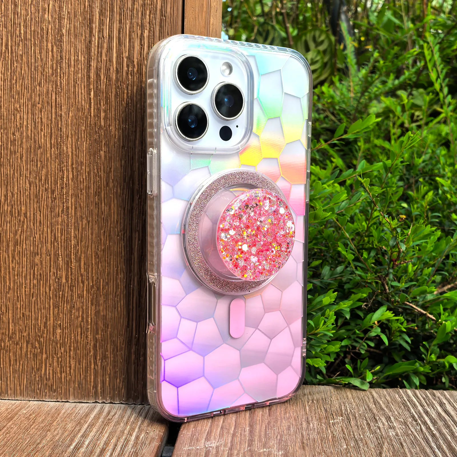 Opalescent Ripple Pink Phone Case MagSafe Grip Set