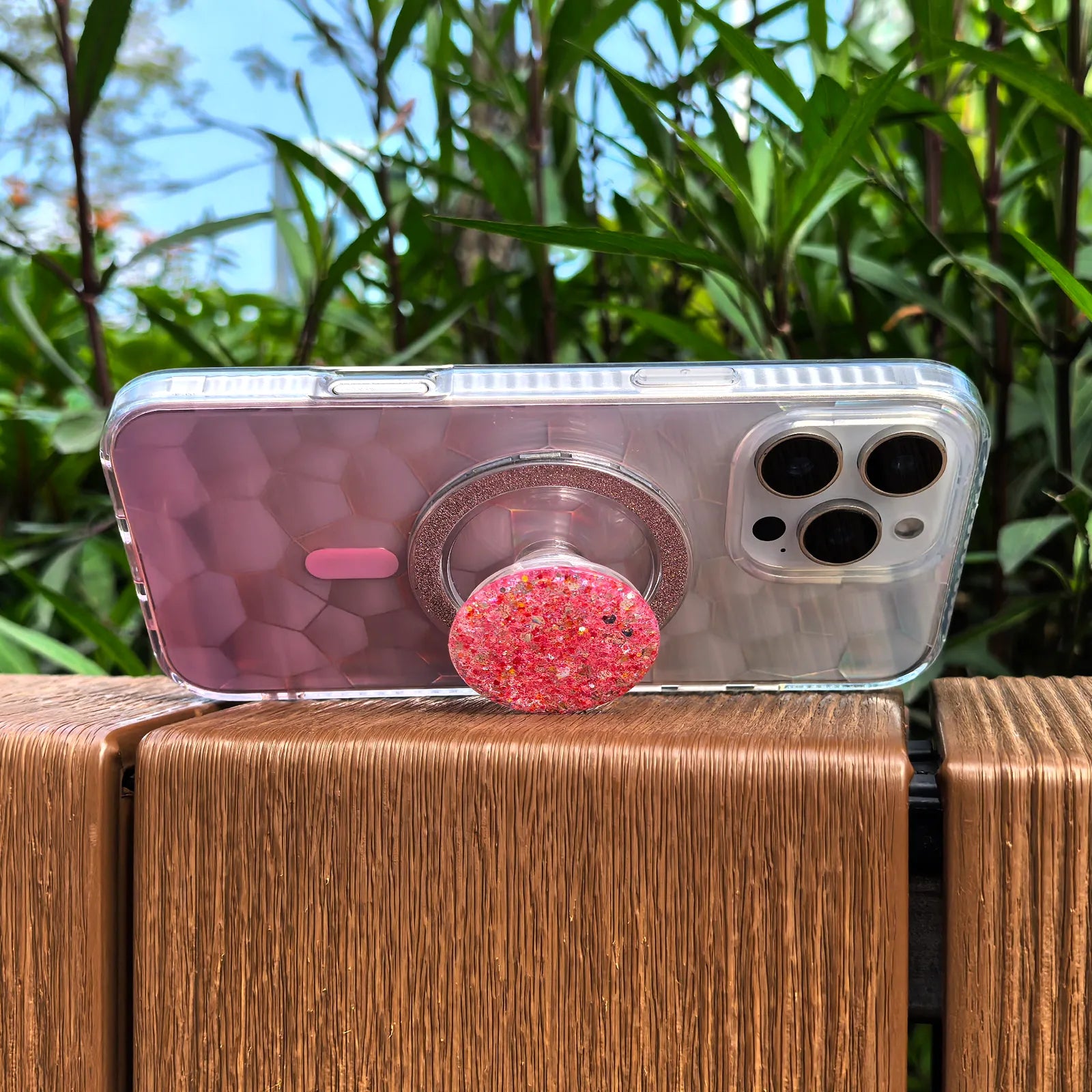 Opalescent Ripple Pink Phone Case MagSafe Grip Set