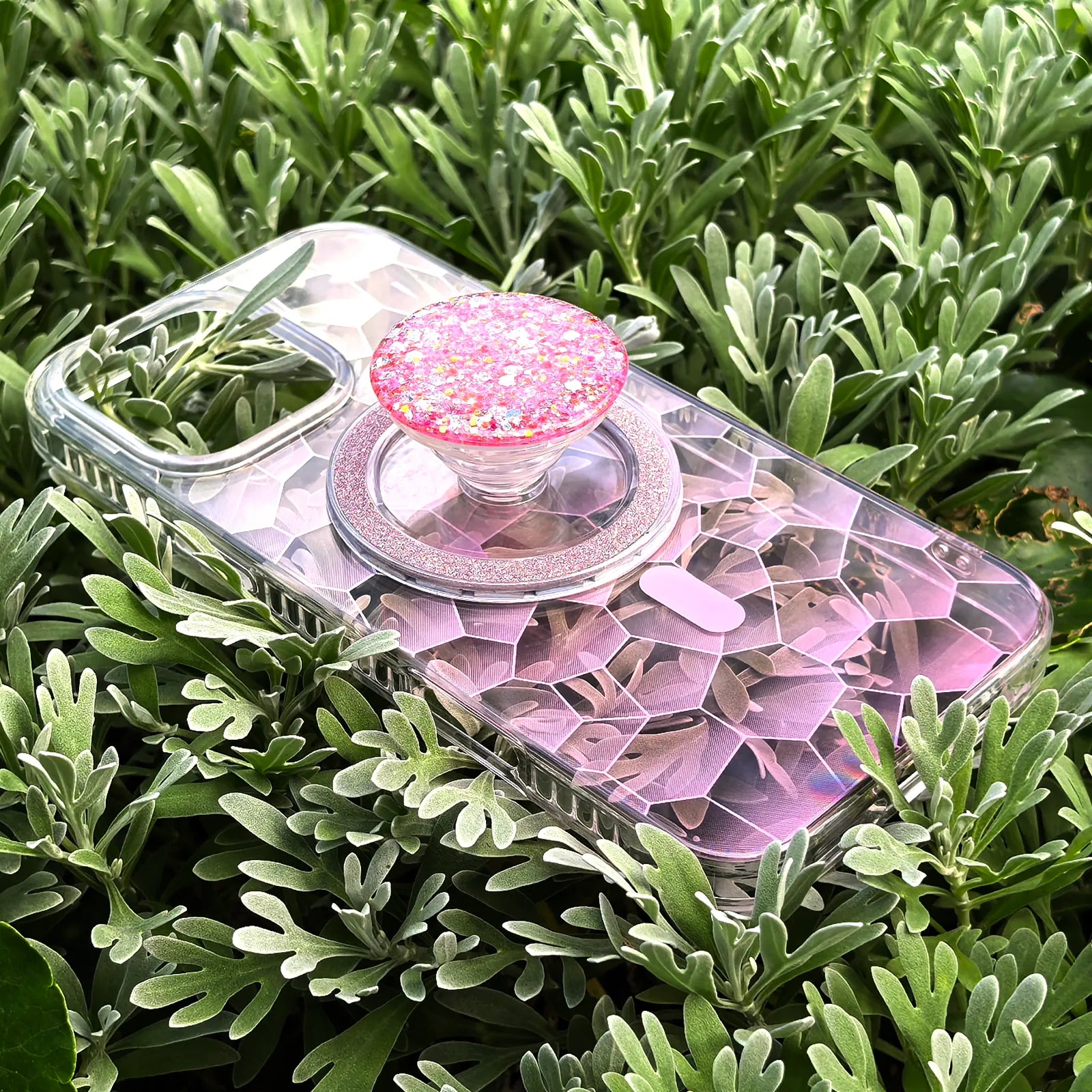 Opalescent Ripple Pink Phone Case MagSafe Grip Set