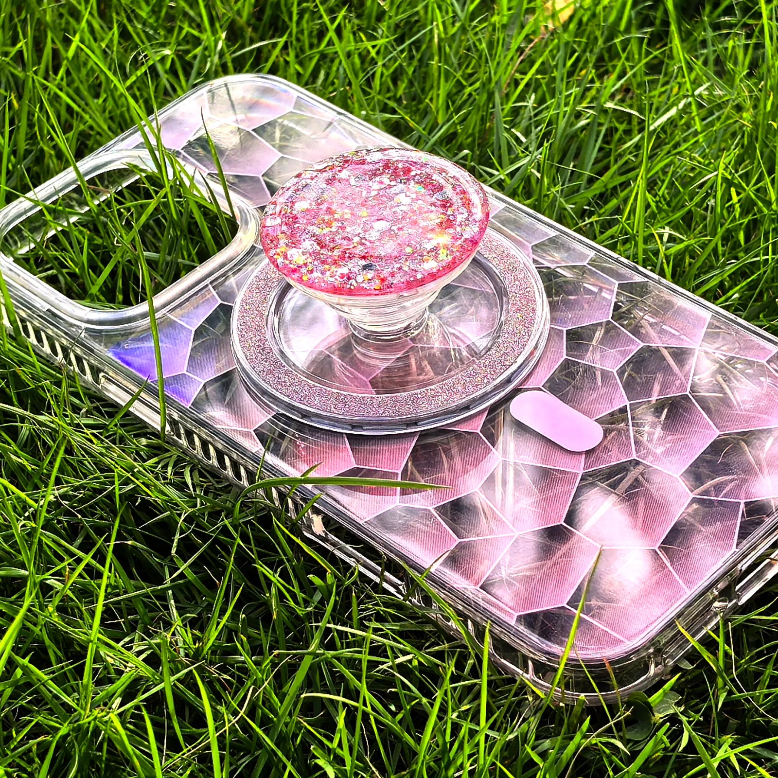 Opalescent Ripple Pink Phone Case MagSafe Grip Set