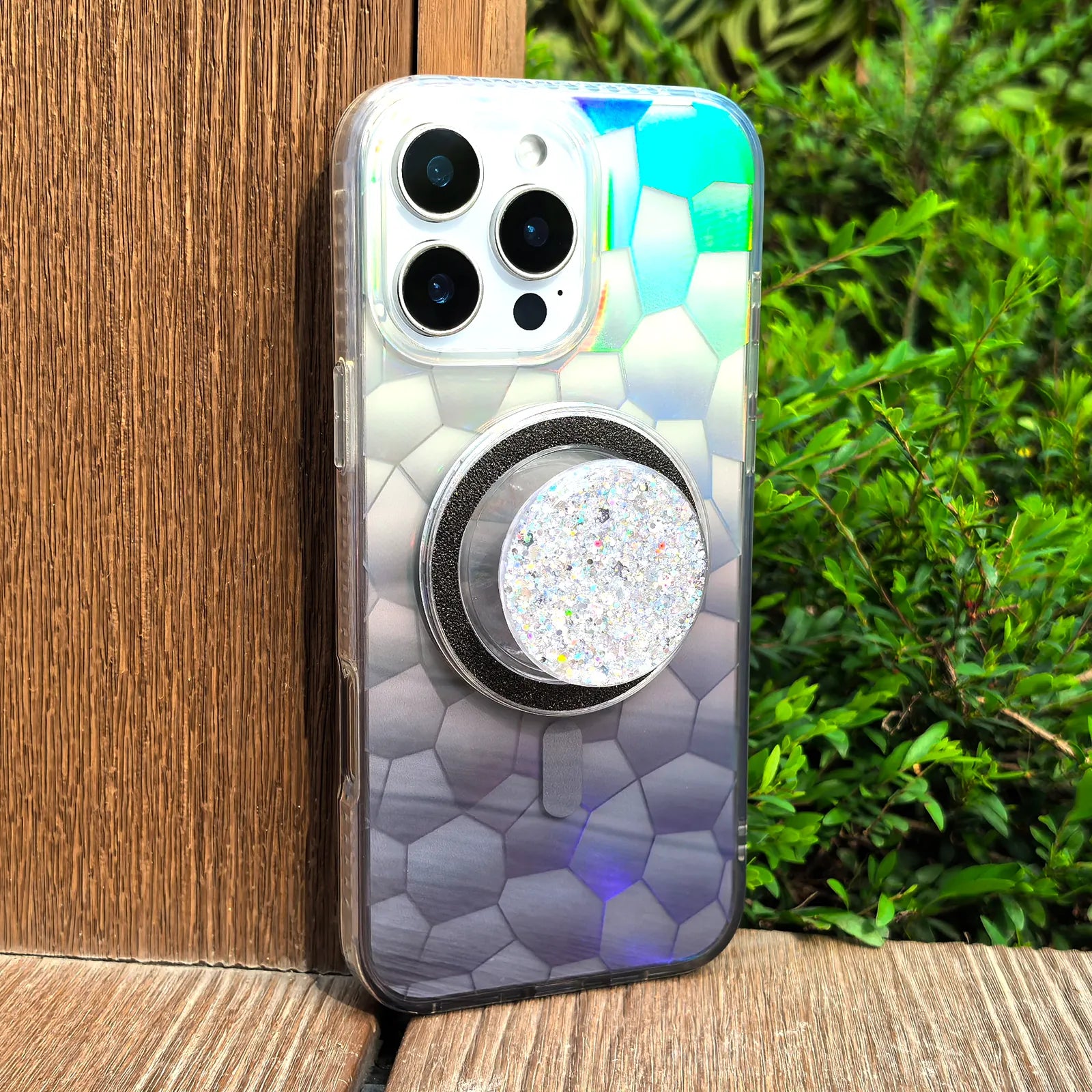 Opalescent Ripple Grey Phone Case MagSafe Grip Set