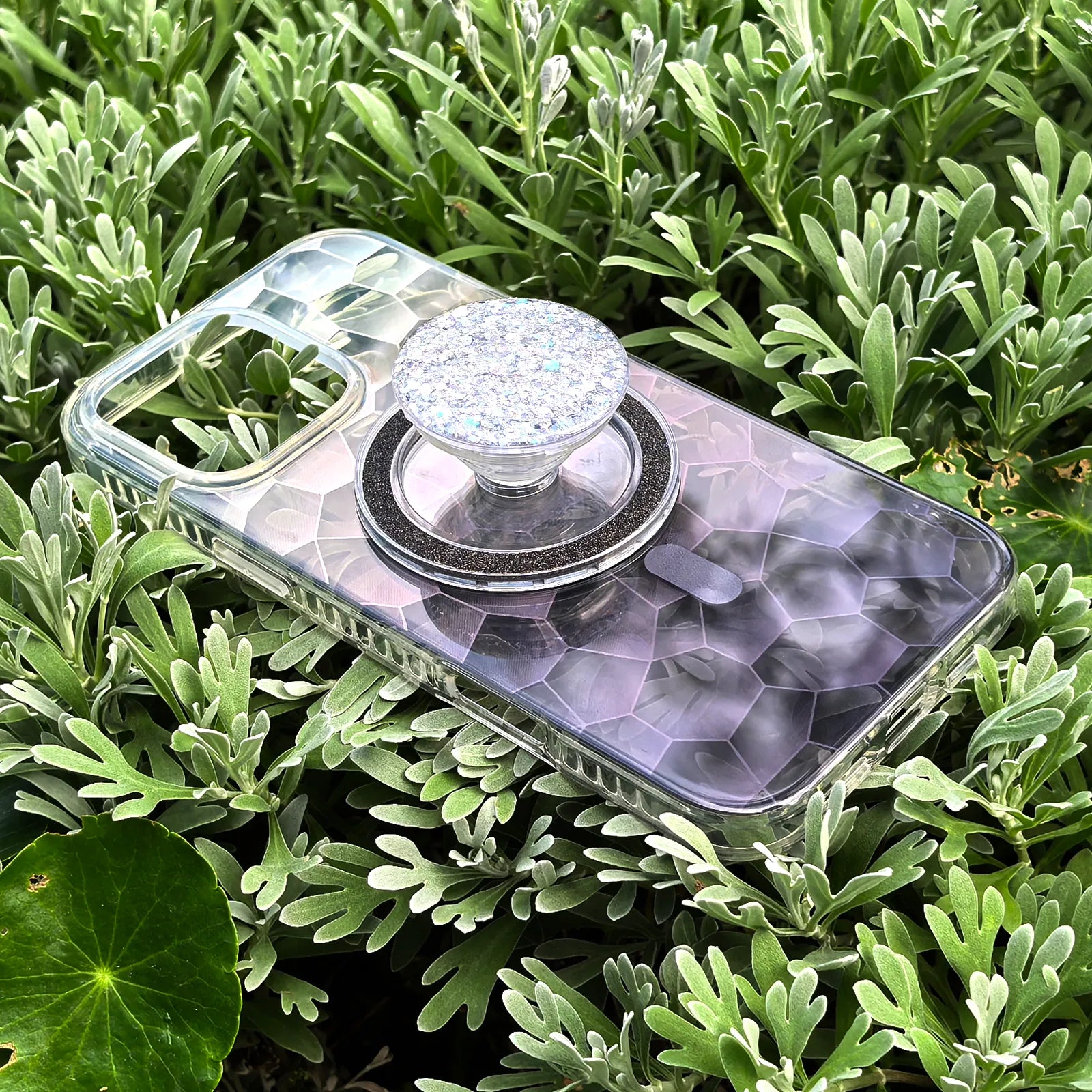 Opalescent Ripple Grey Phone Case MagSafe Grip Set