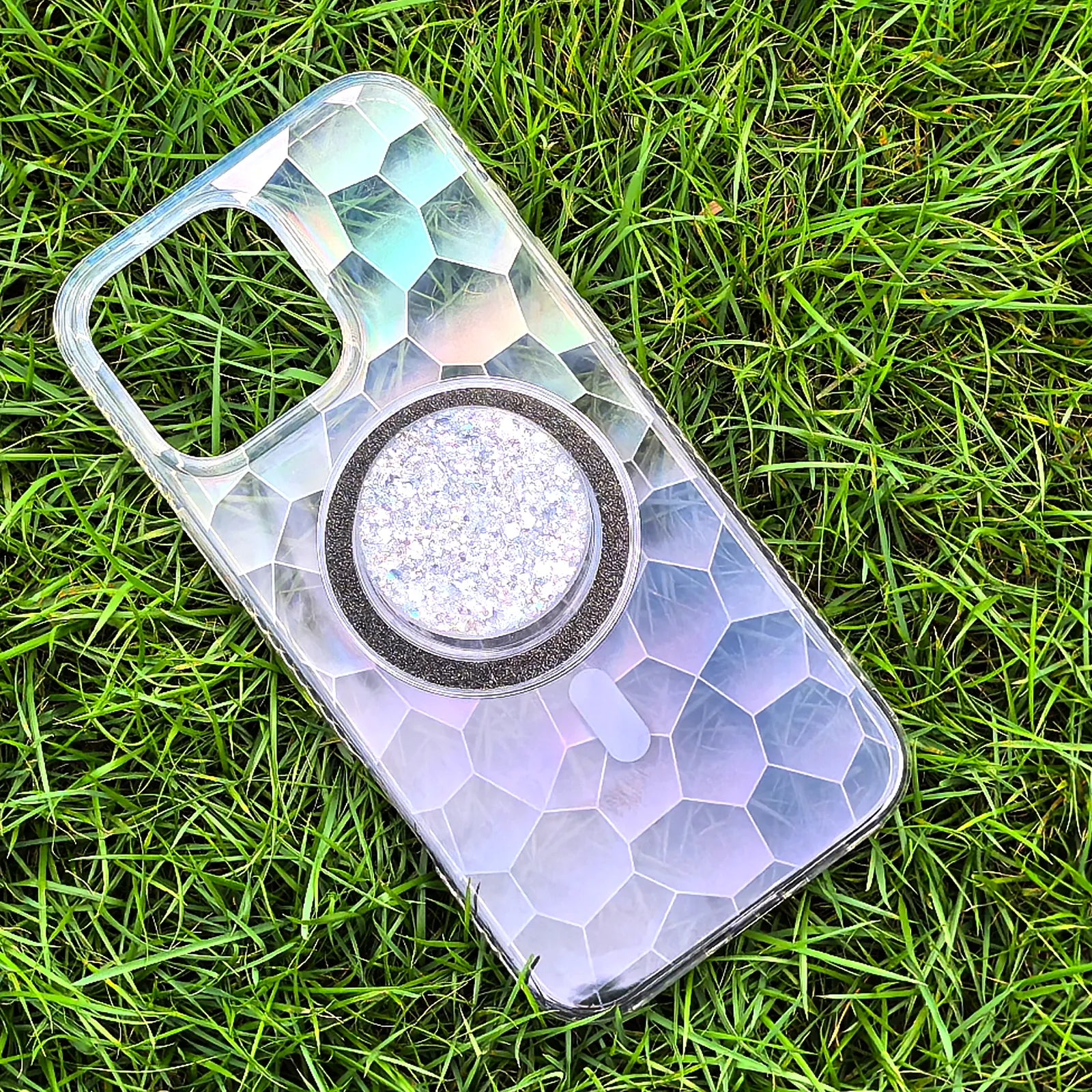 Opalescent Ripple Grey Phone Case MagSafe Grip Set
