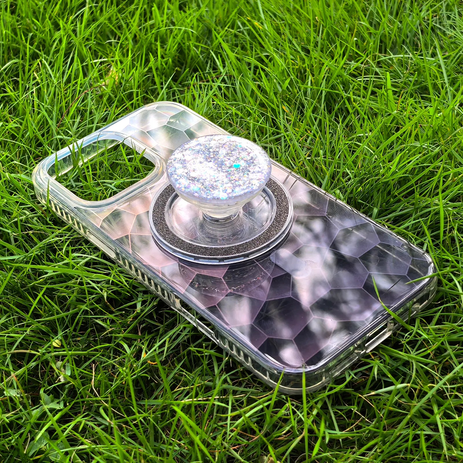 Opalescent Ripple Grey Phone Case MagSafe Grip Set