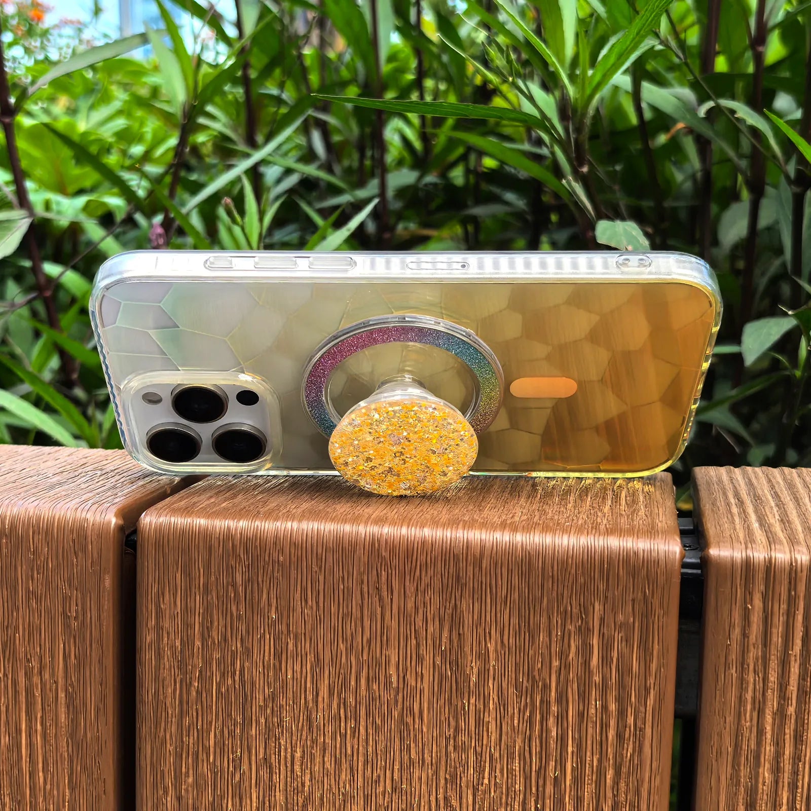 Opalescent Ripple Yellow Phone Case MagSafe Grip Set