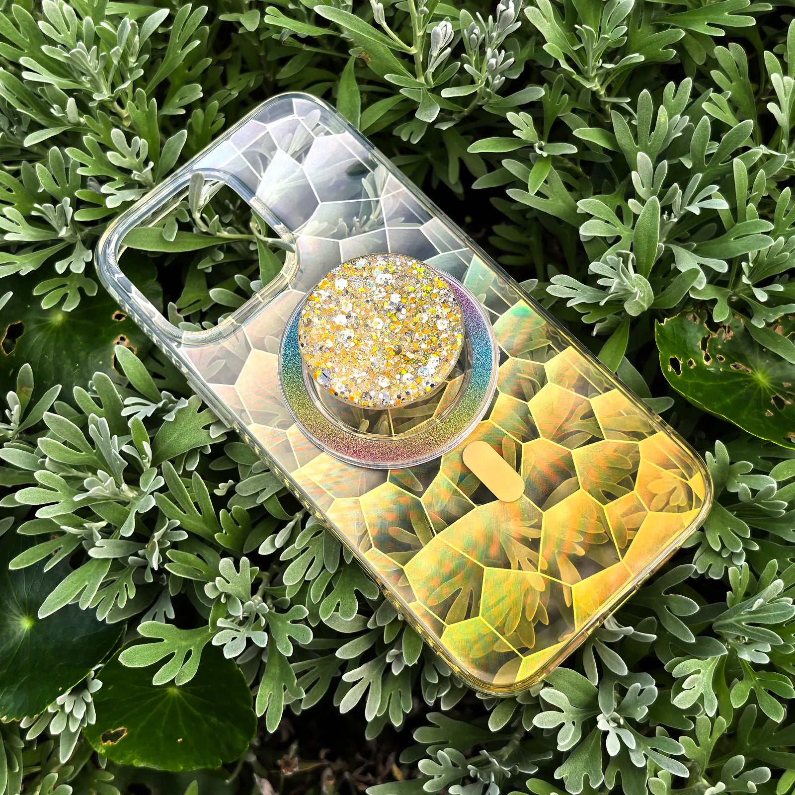 Opalescent Ripple Yellow Phone Case MagSafe Grip Set