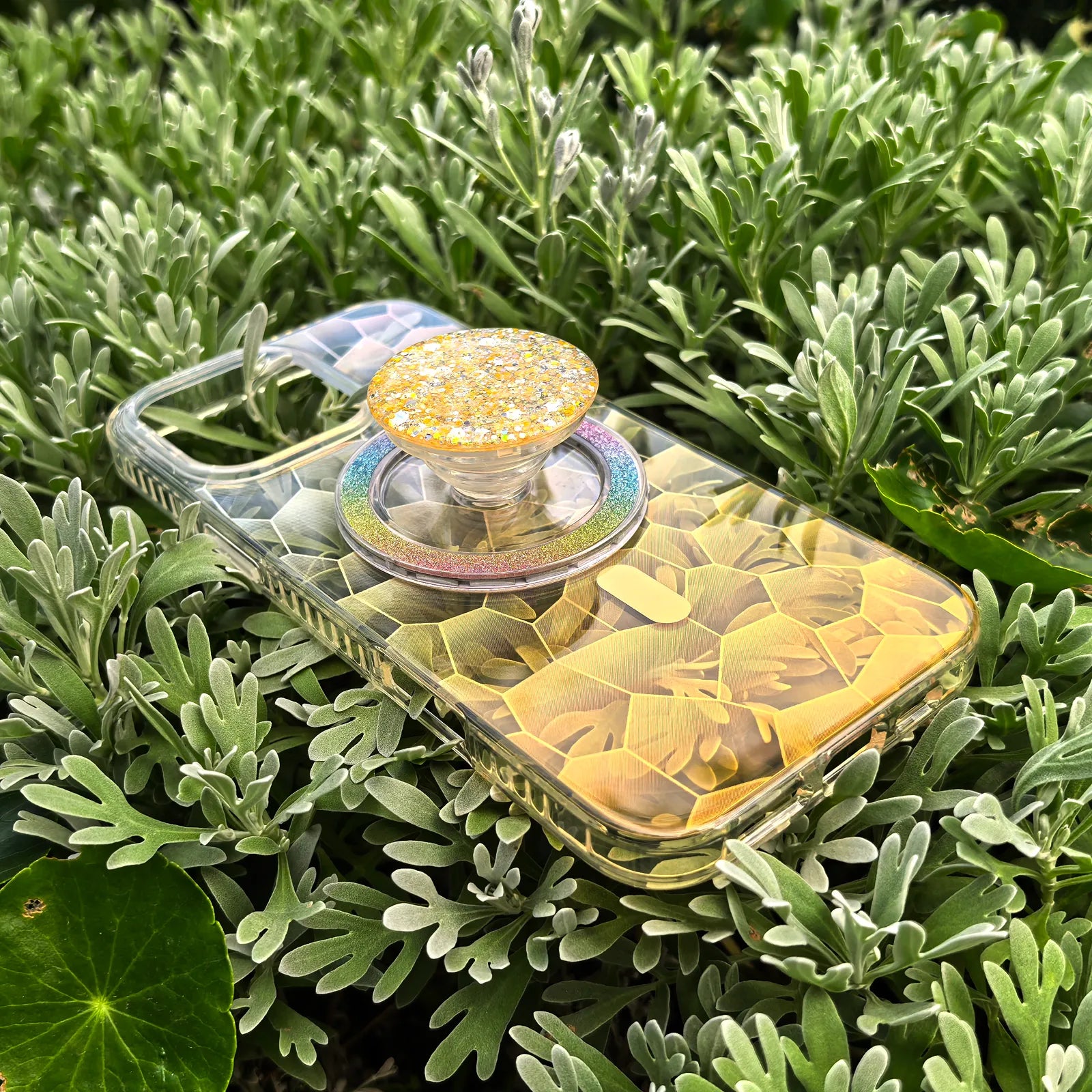 Opalescent Ripple Yellow Phone Case MagSafe Grip Set