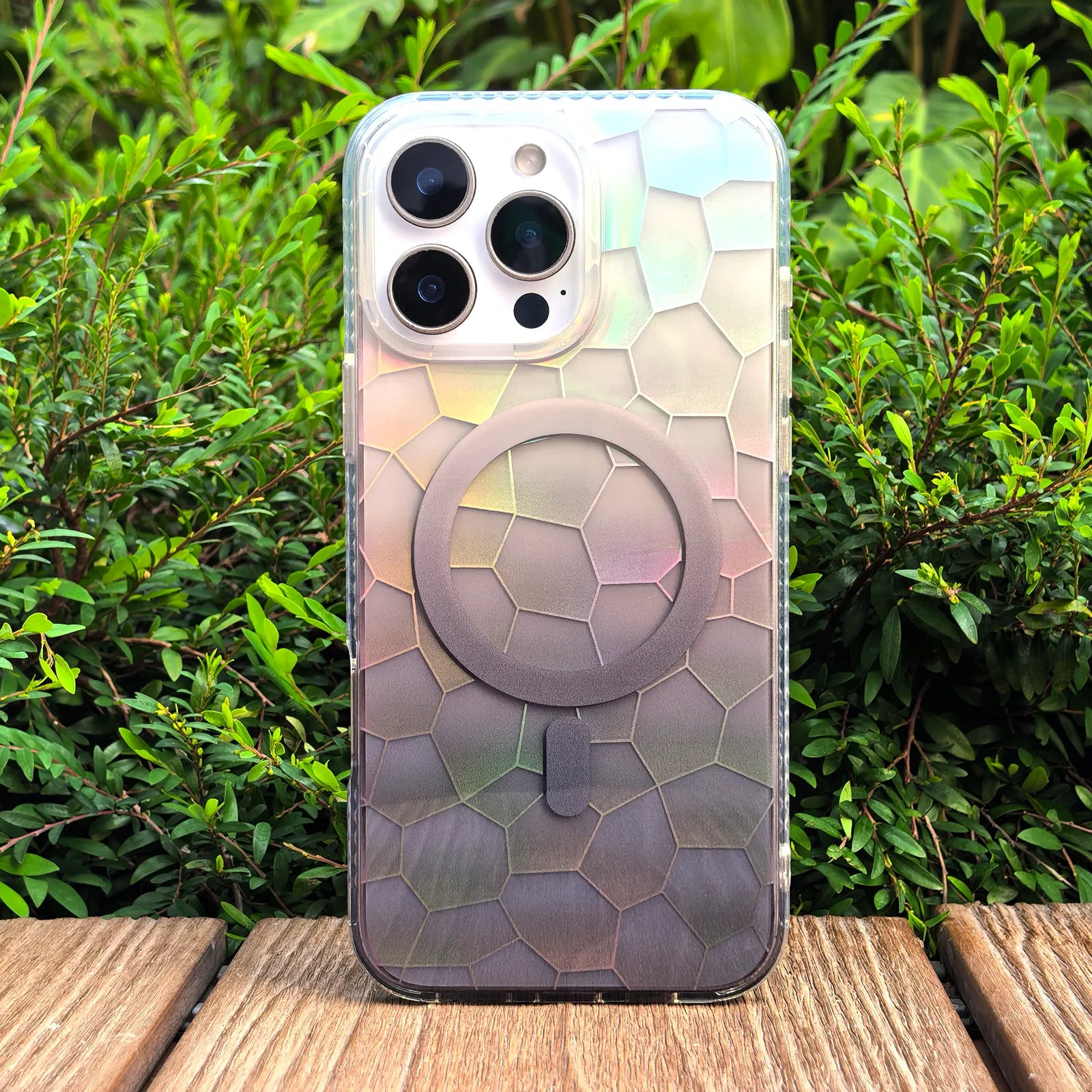 Opalescent Ripple Grey Phone Case MagSafe Grip Set