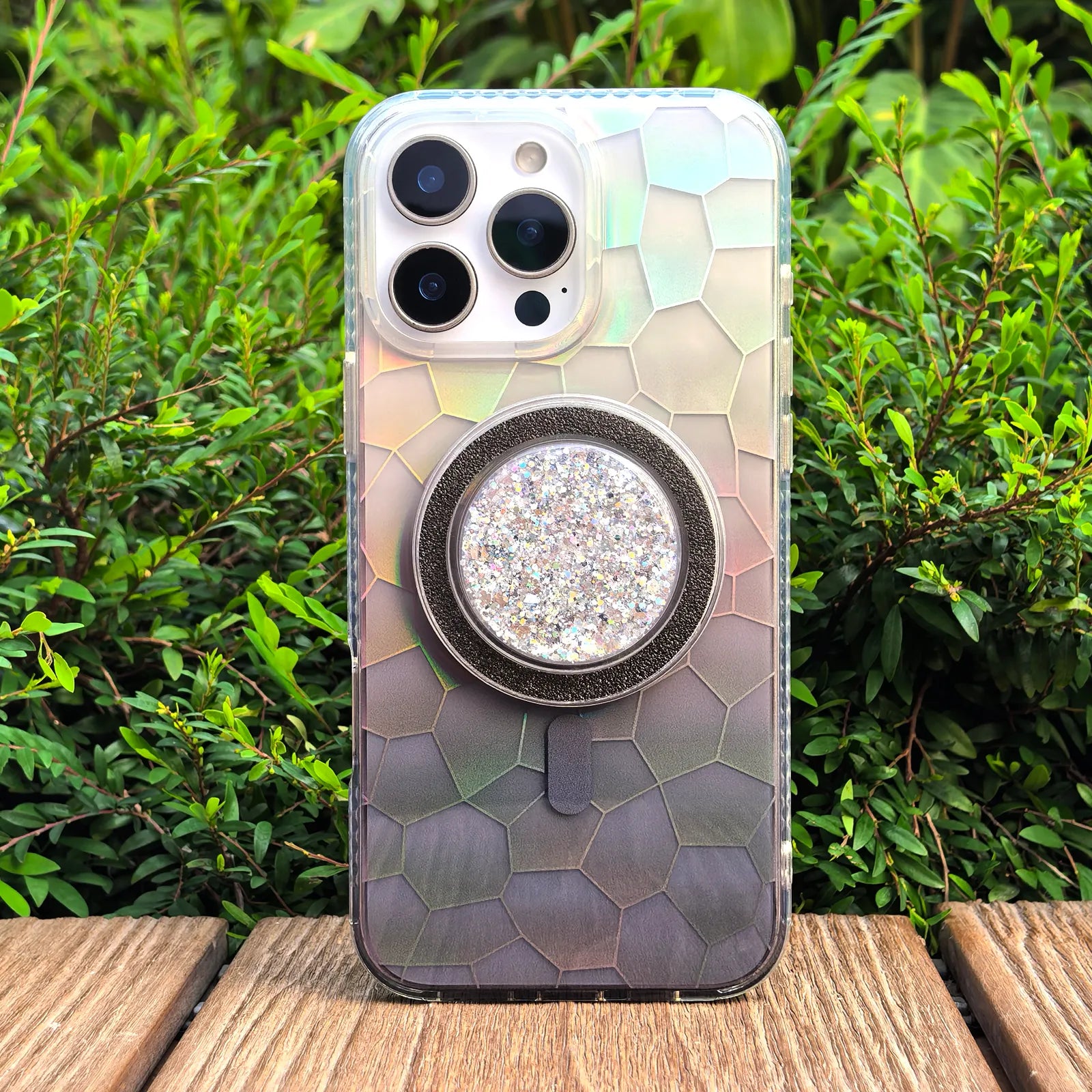 Opalescent Ripple Grey Phone Case MagSafe Grip Set