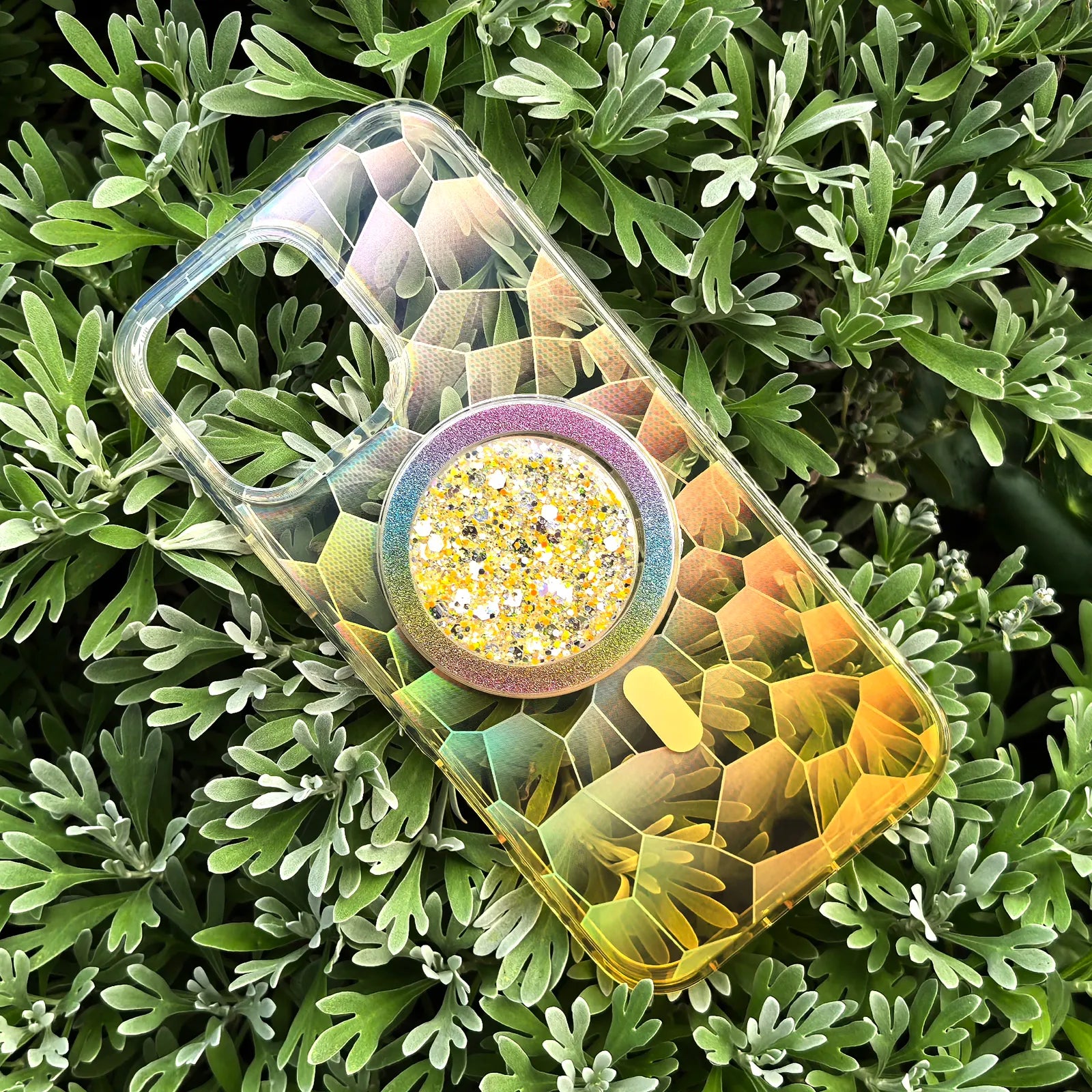 Opalescent Ripple Yellow Phone Case MagSafe Grip Set