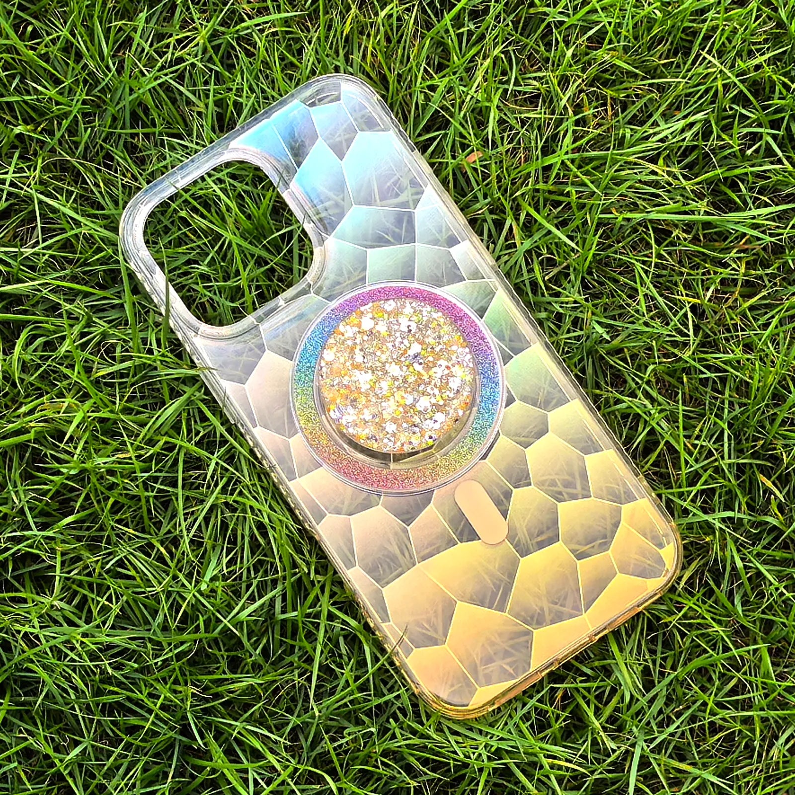 Opalescent Ripple Yellow Phone Case MagSafe Grip Set