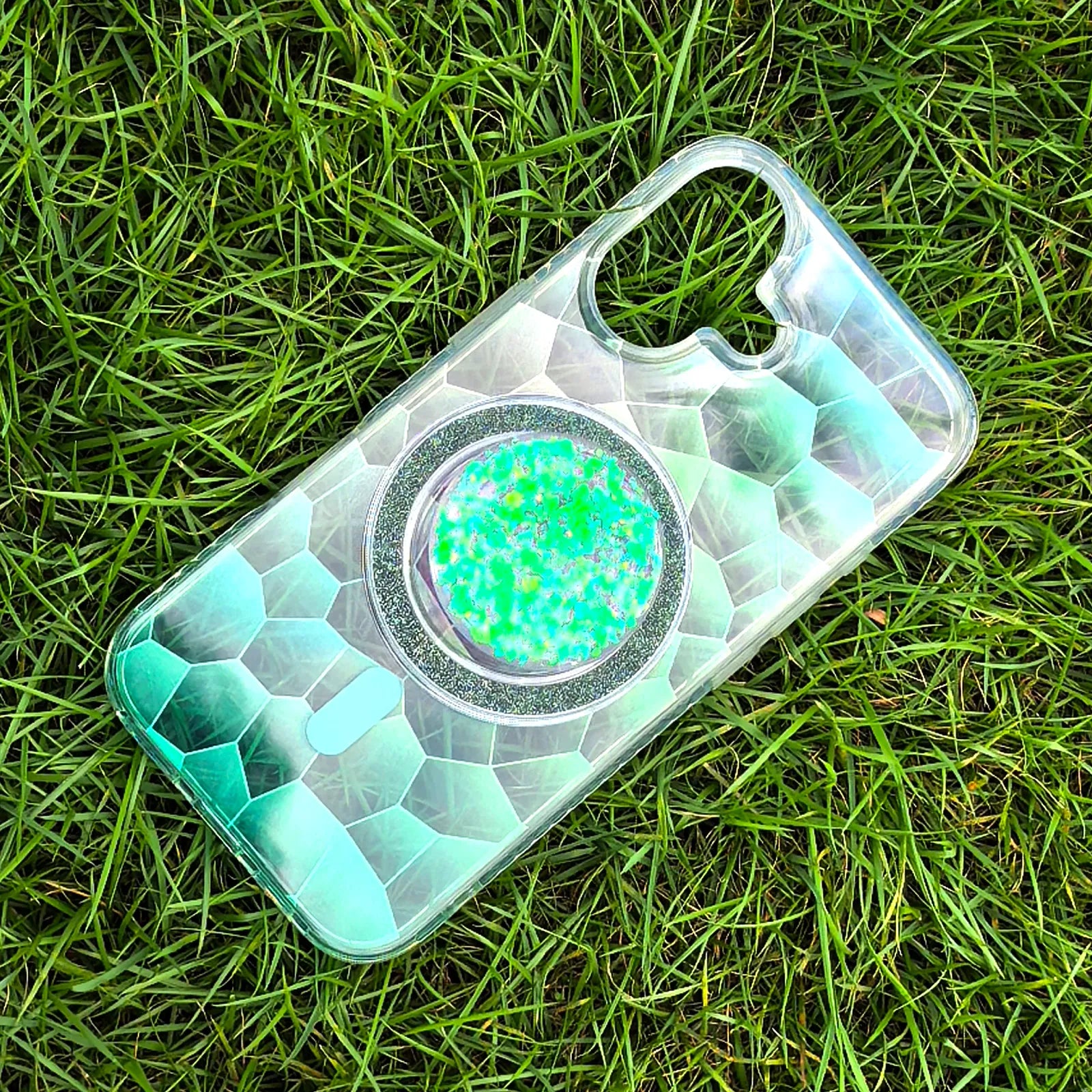 Opalescent Ripple Green Phone Case MagSafe Grip Set