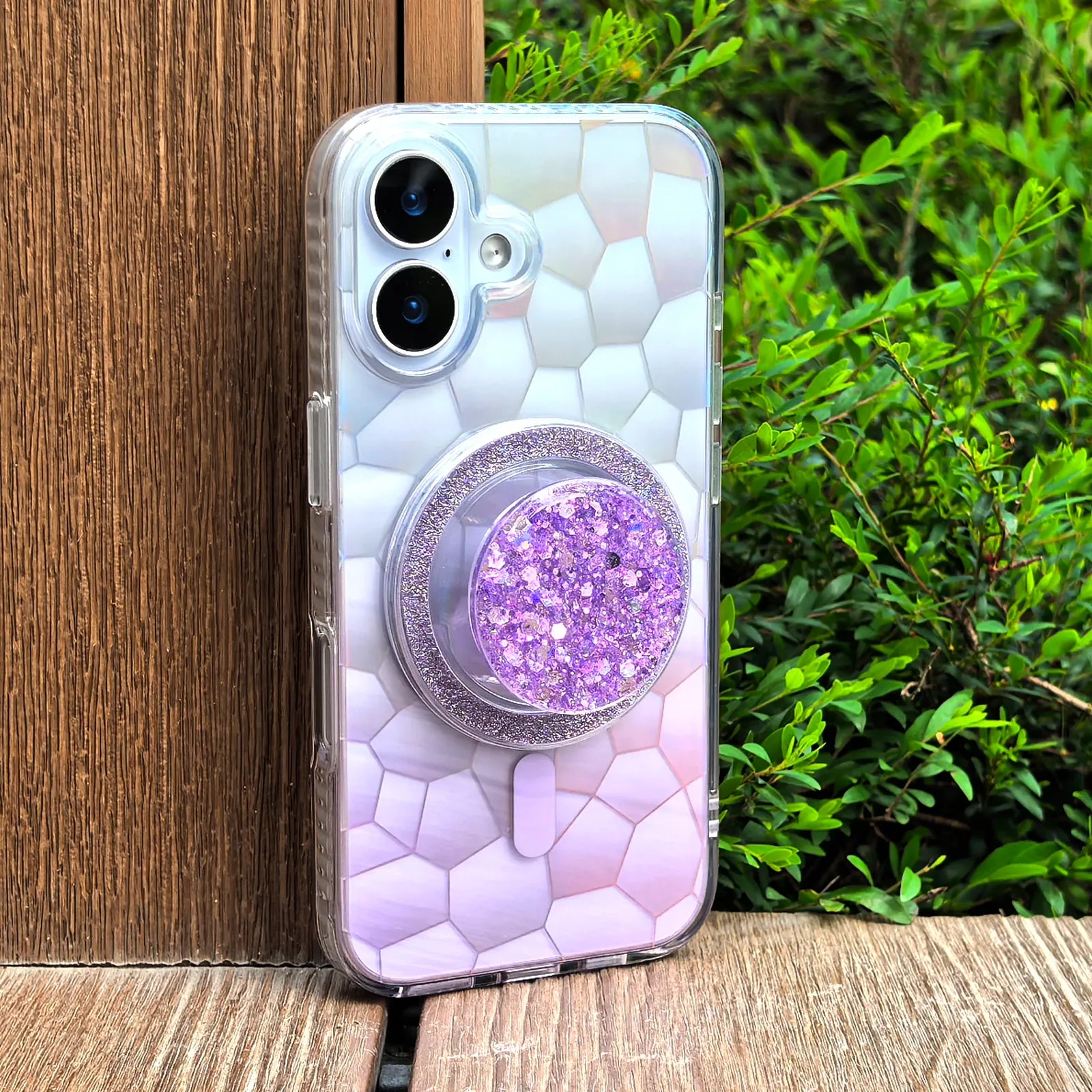 Opalescent Ripple Purple Phone Case MagSafe Grip Set