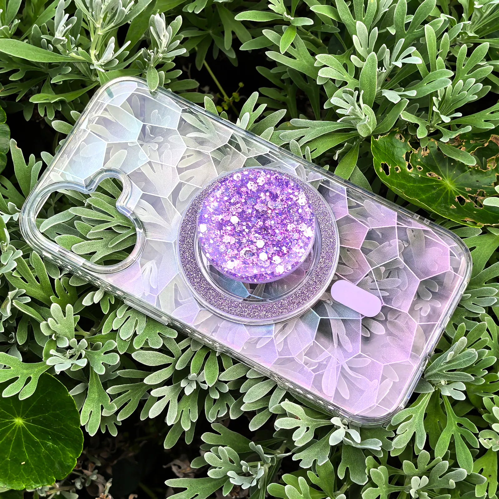 Opalescent Ripple Purple Phone Case MagSafe Grip Set