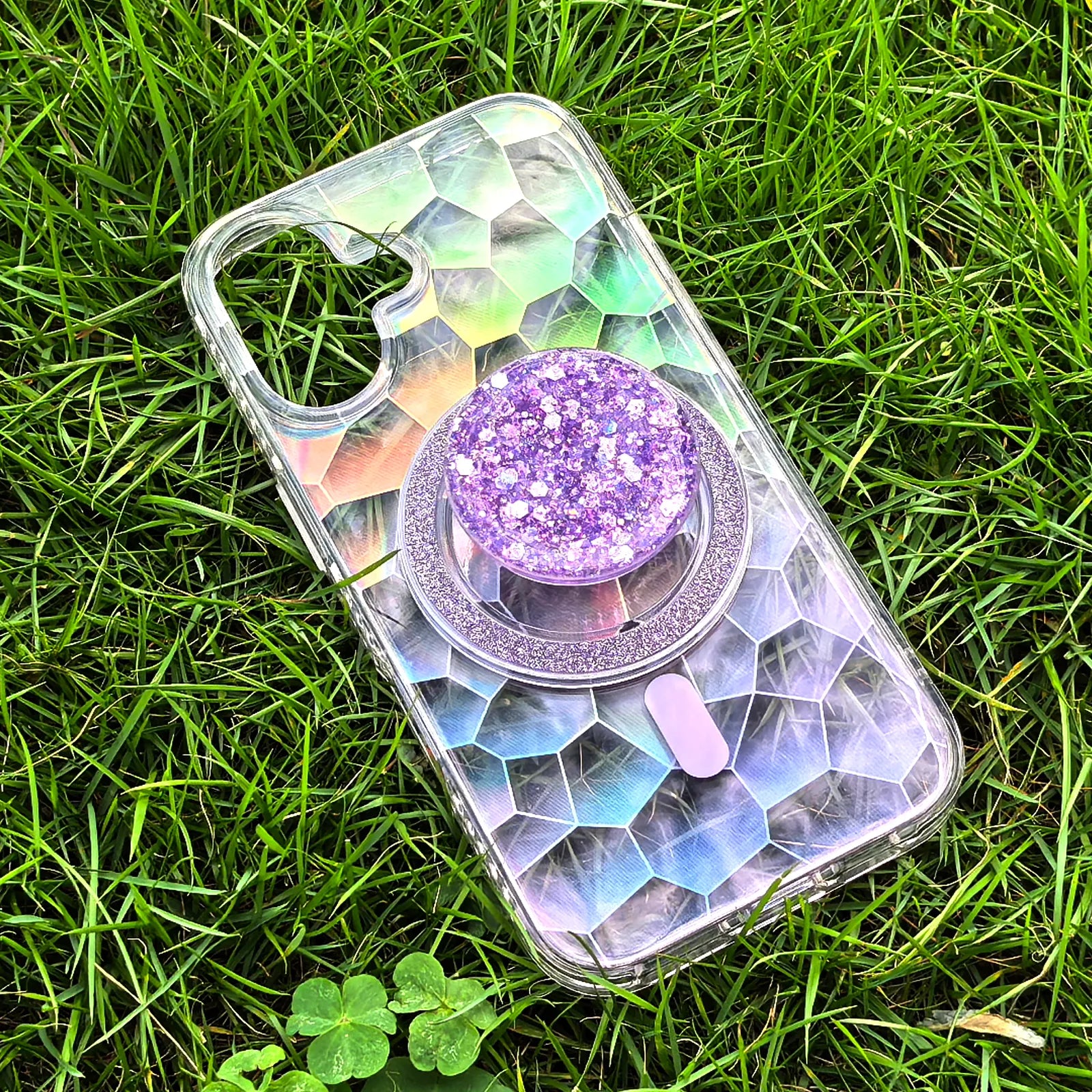 Opalescent Ripple Purple Phone Case MagSafe Grip Set