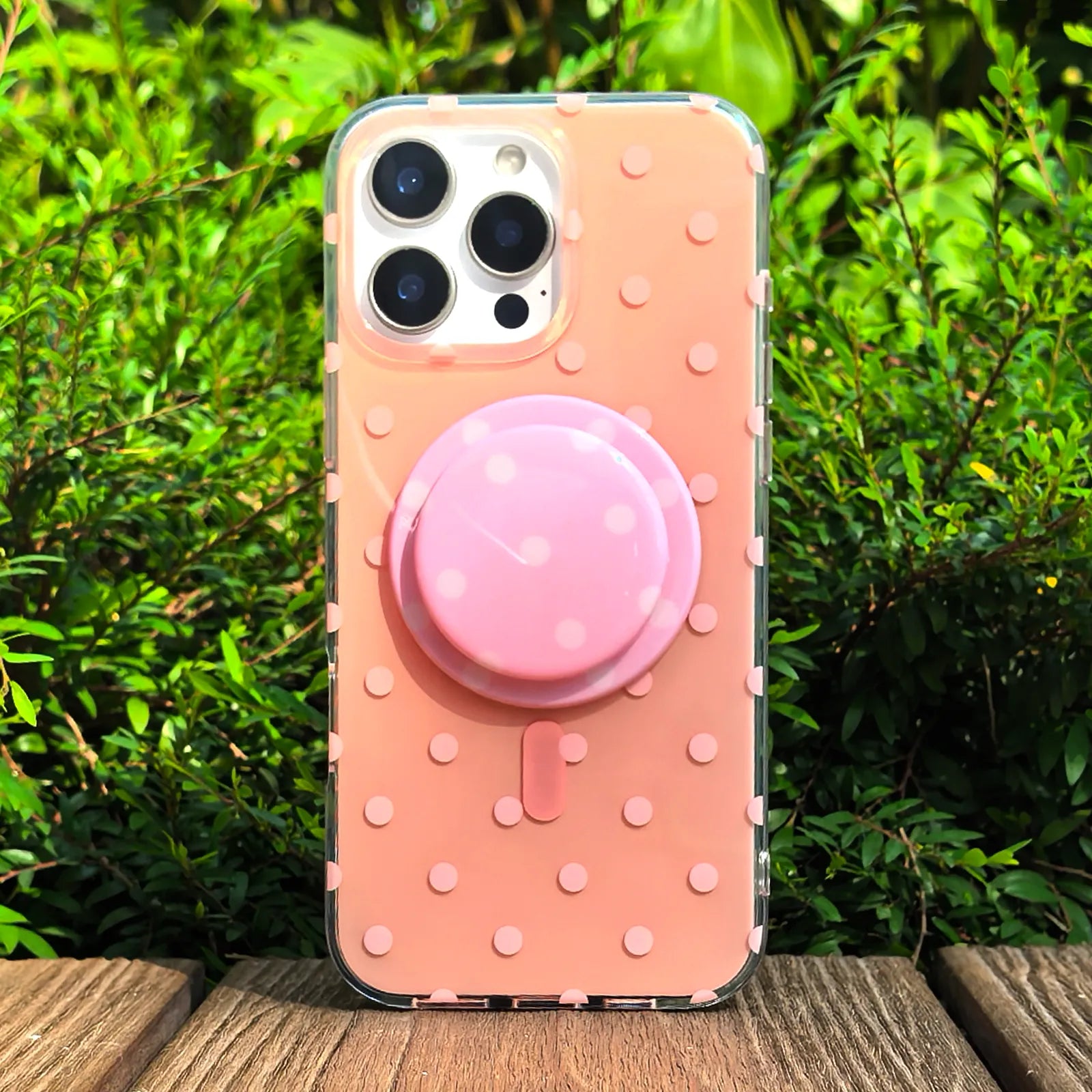 Polka Dots Pink Phone Case MagSafe Grip Set