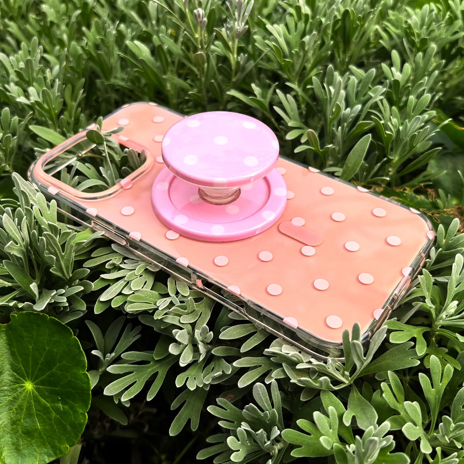 Polka Dots Pink Phone Case MagSafe Grip Set