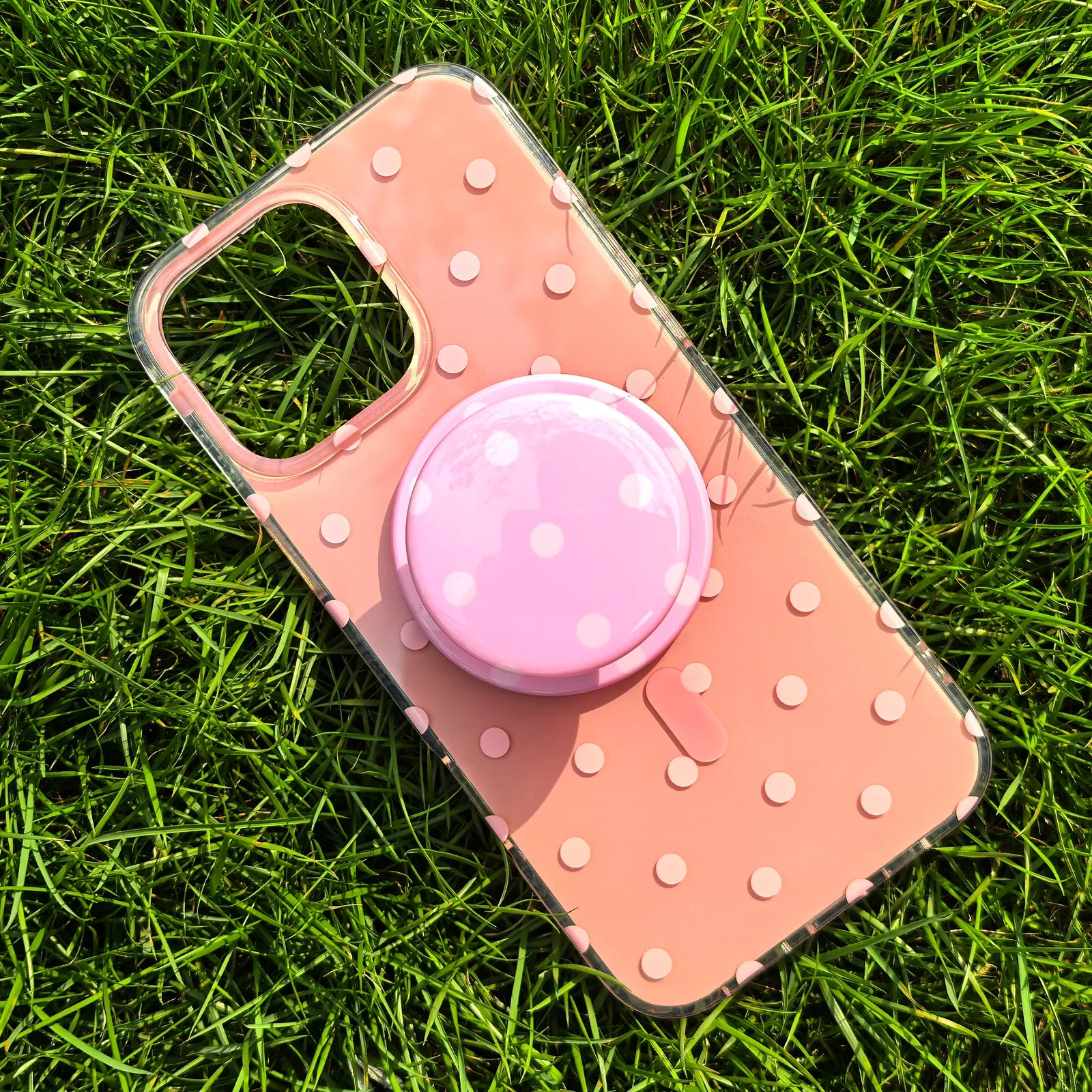 Polka Dots Pink Phone Case MagSafe Grip Set