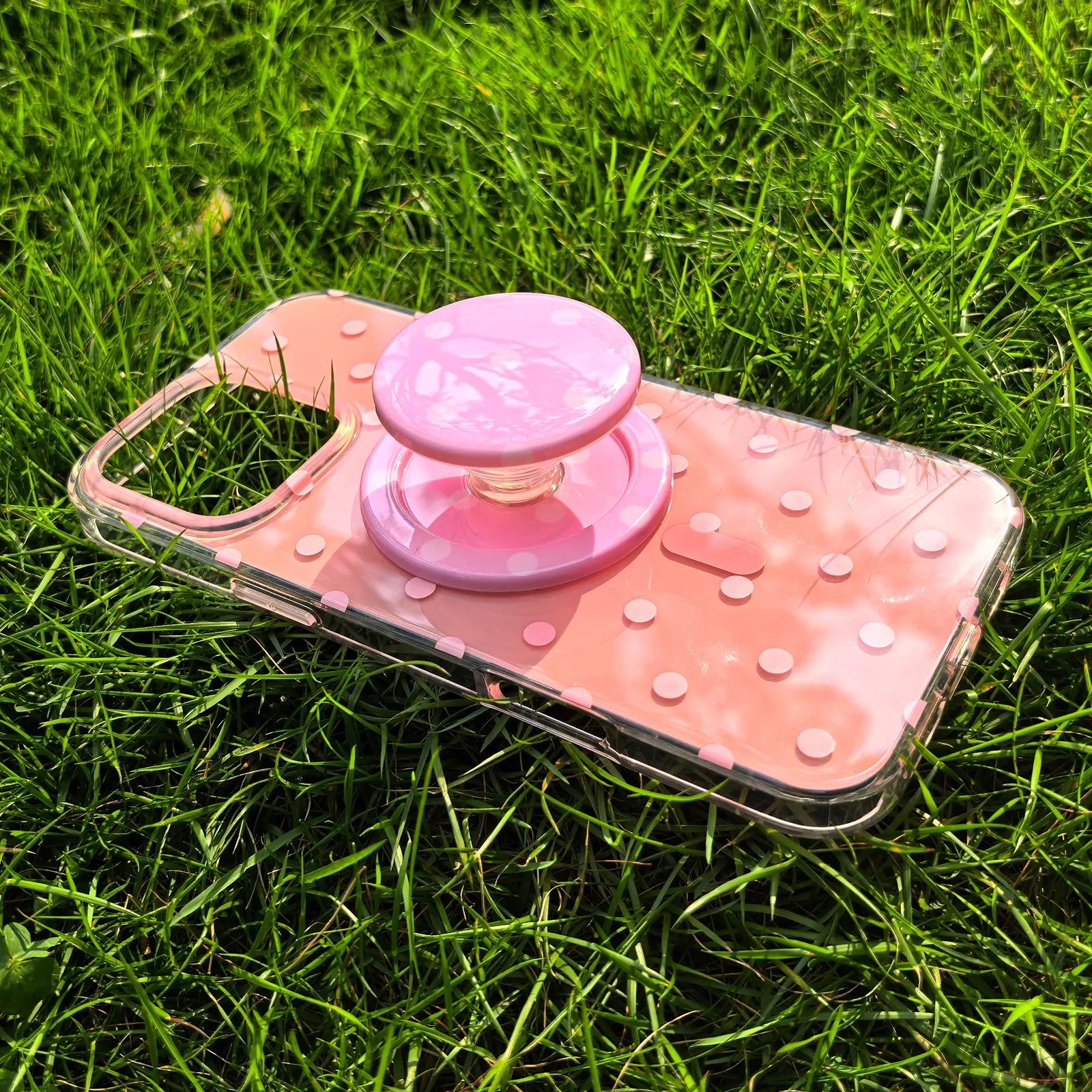 Polka Dots Pink Phone Case MagSafe Grip Set