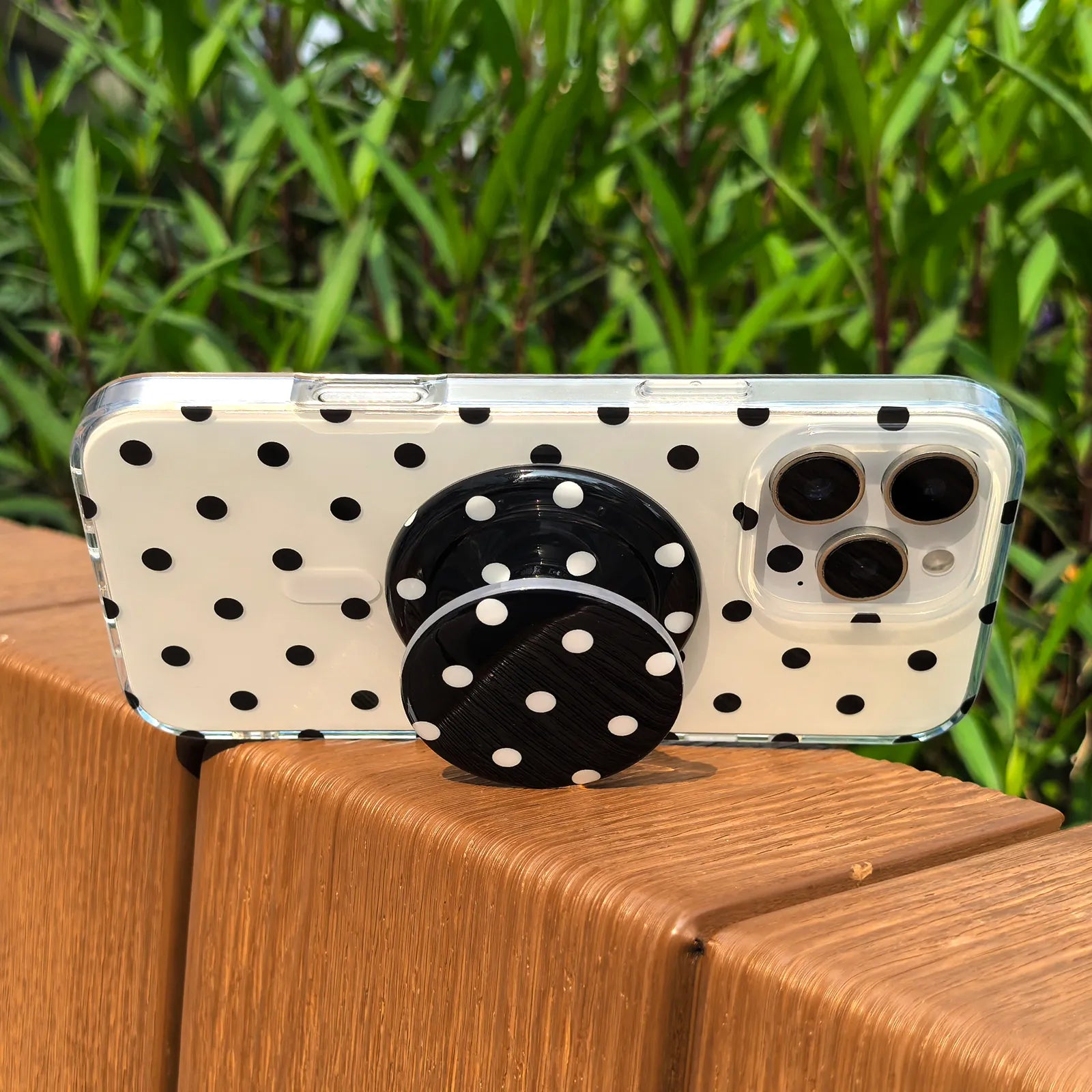 Polka Dots Black Phone Case MagSafe Grip Set
