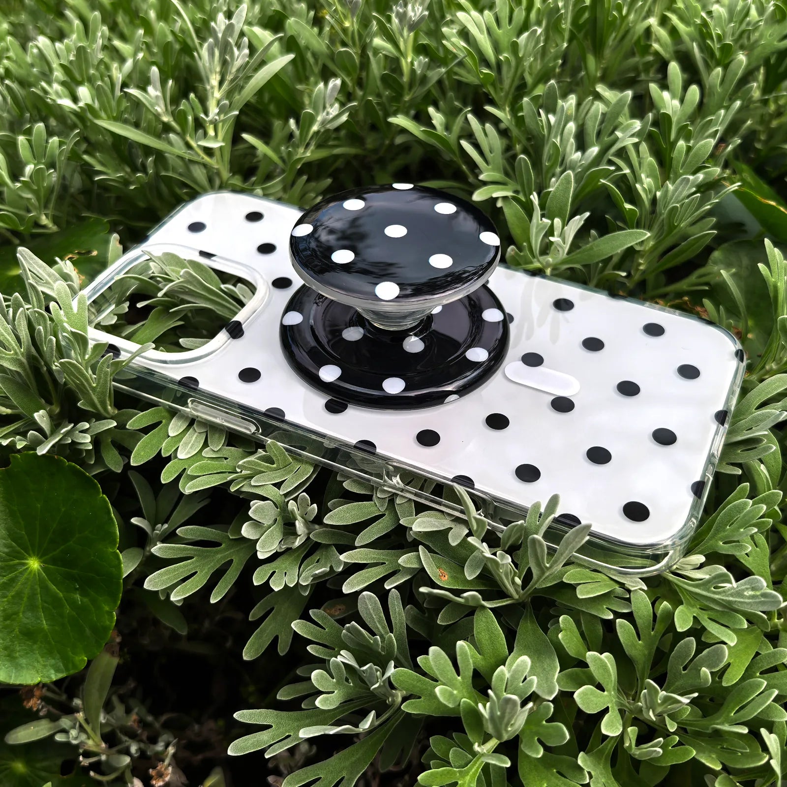 Polka Dots Black Phone Case MagSafe Grip Set