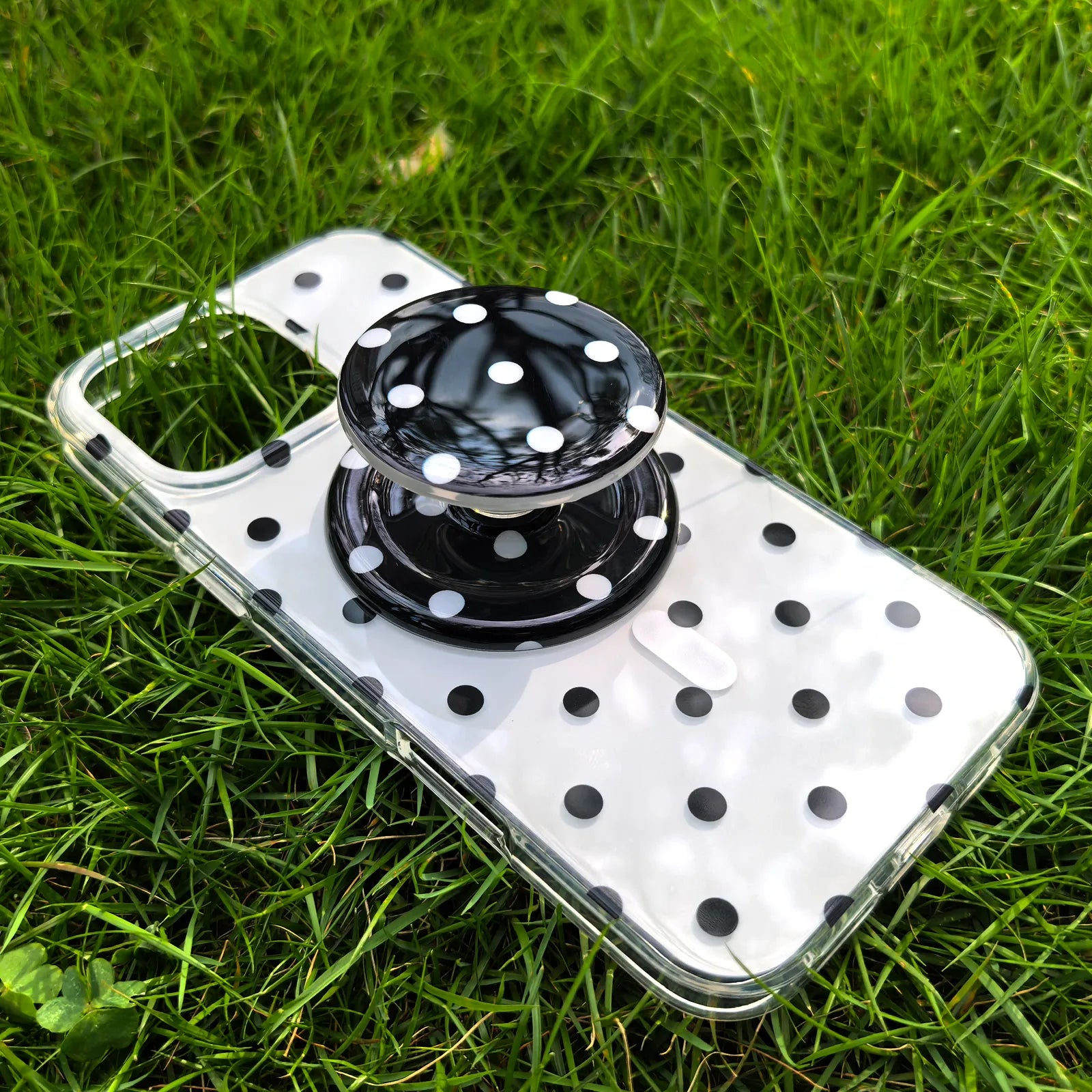 Polka Dots Black Phone Case MagSafe Grip Set