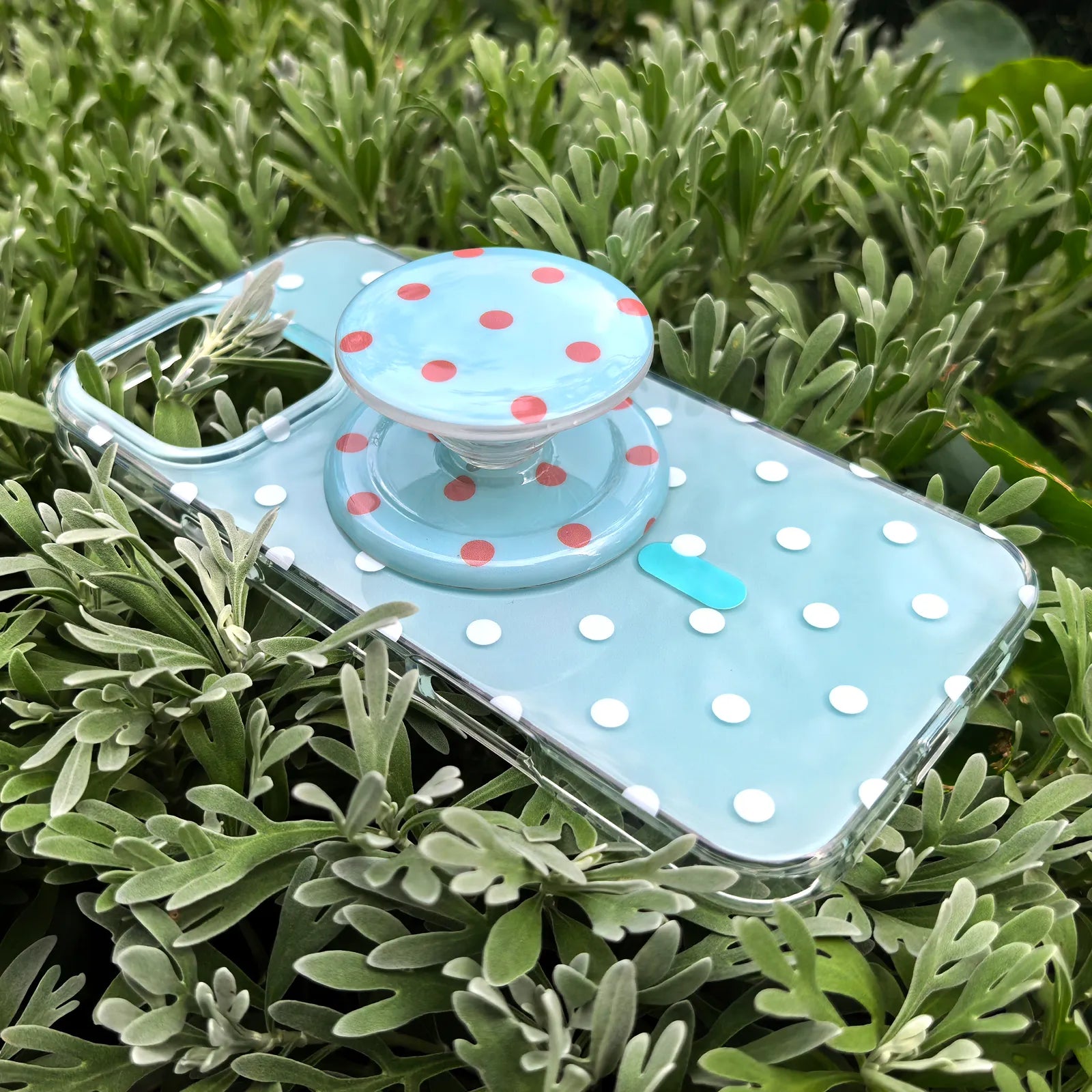 Polka Dots Light Blue Phone Case MagSafe Grip Set