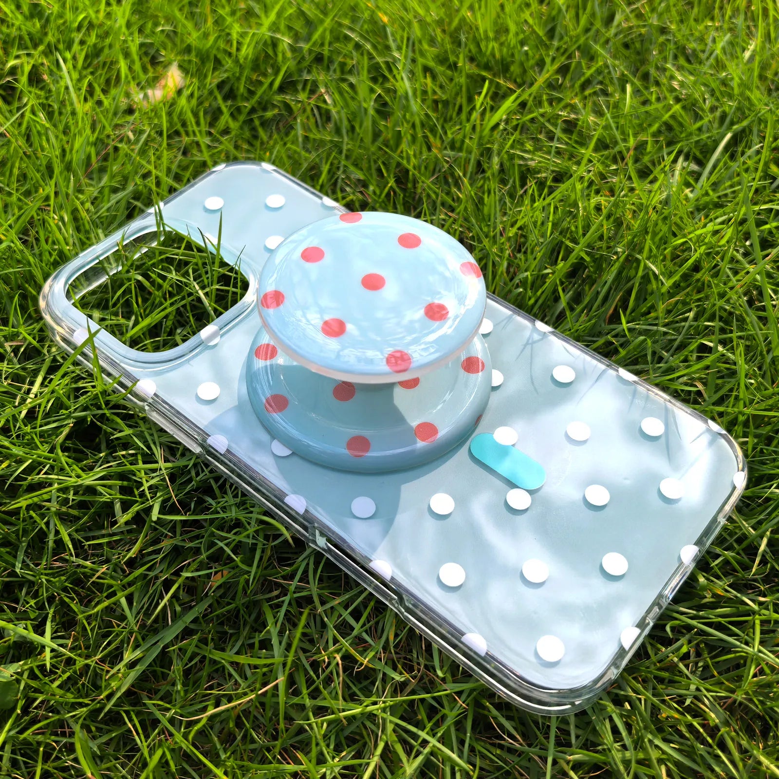 Polka Dots Light Blue Phone Case MagSafe Grip Set