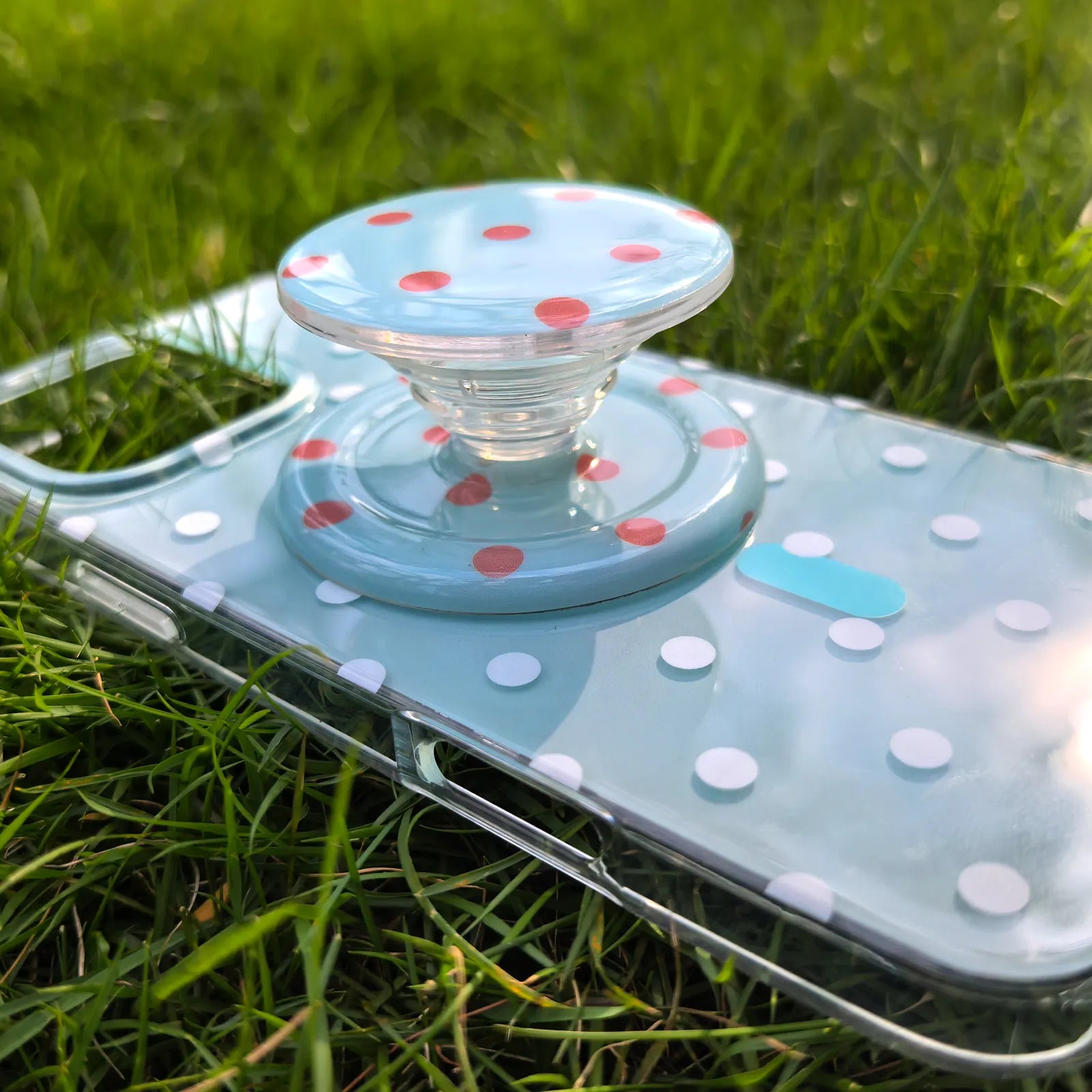 Polka Dots Light Blue Phone Case MagSafe Grip Set