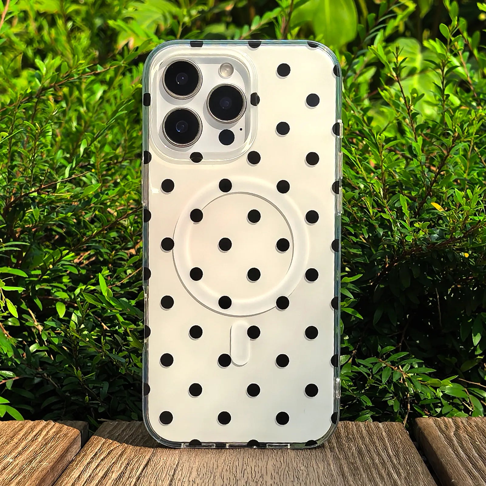 Polka Dots Black Phone Case MagSafe Grip Set
