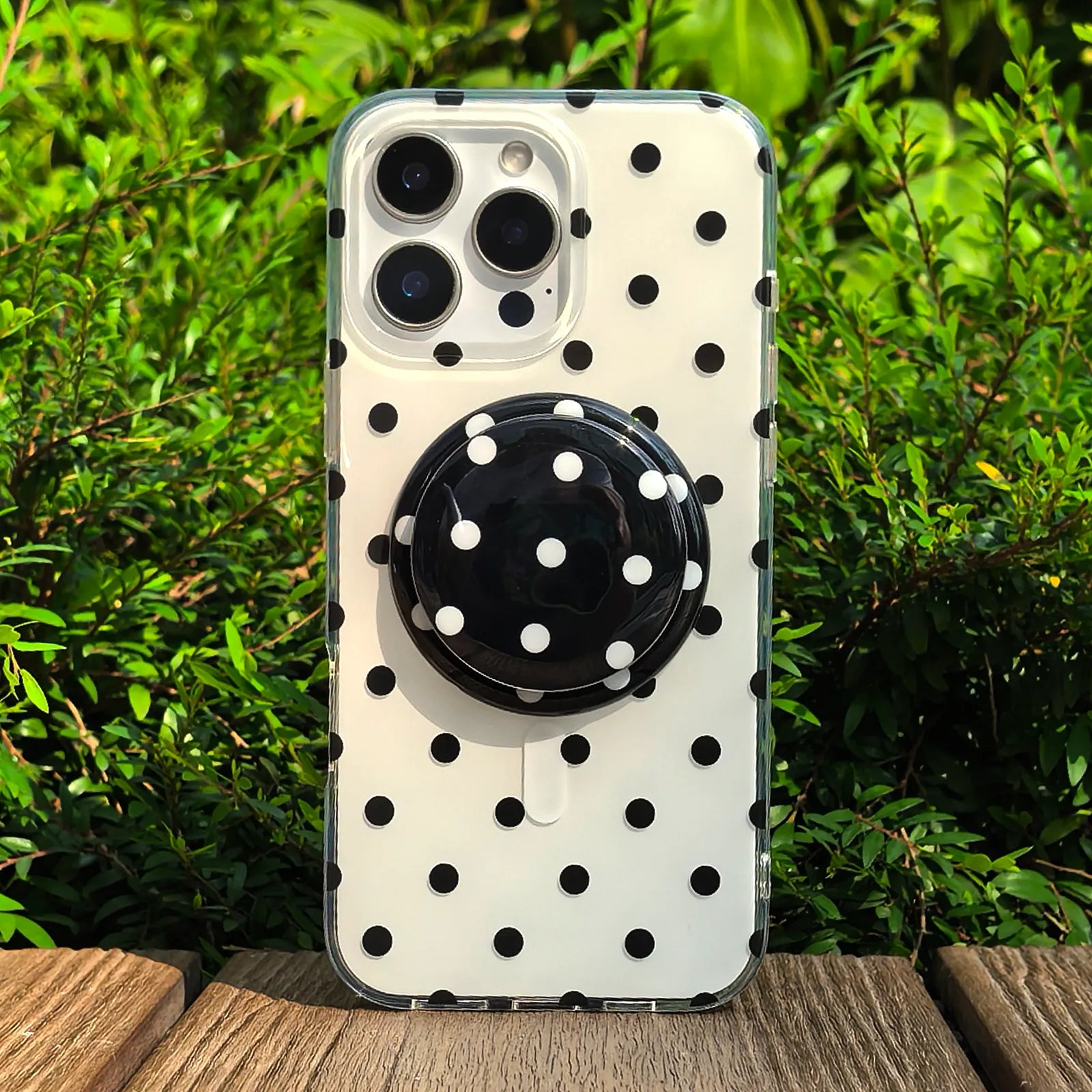Polka Dots Black Phone Case MagSafe Grip Set