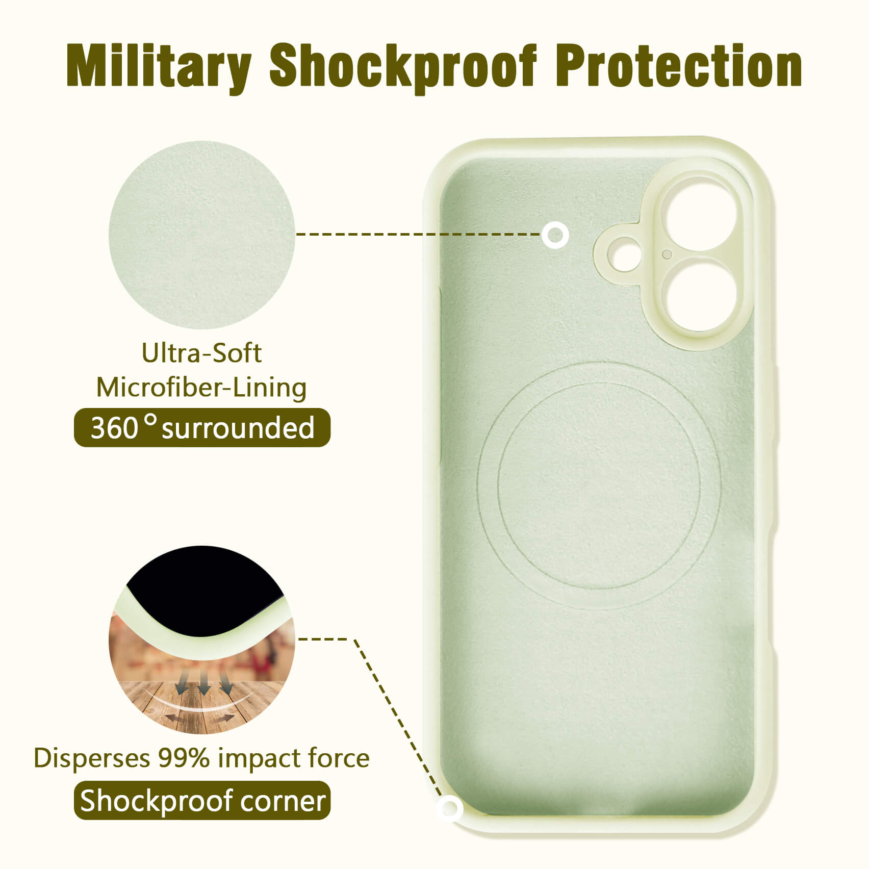 Beige Solid Color Full Cover Phone Case