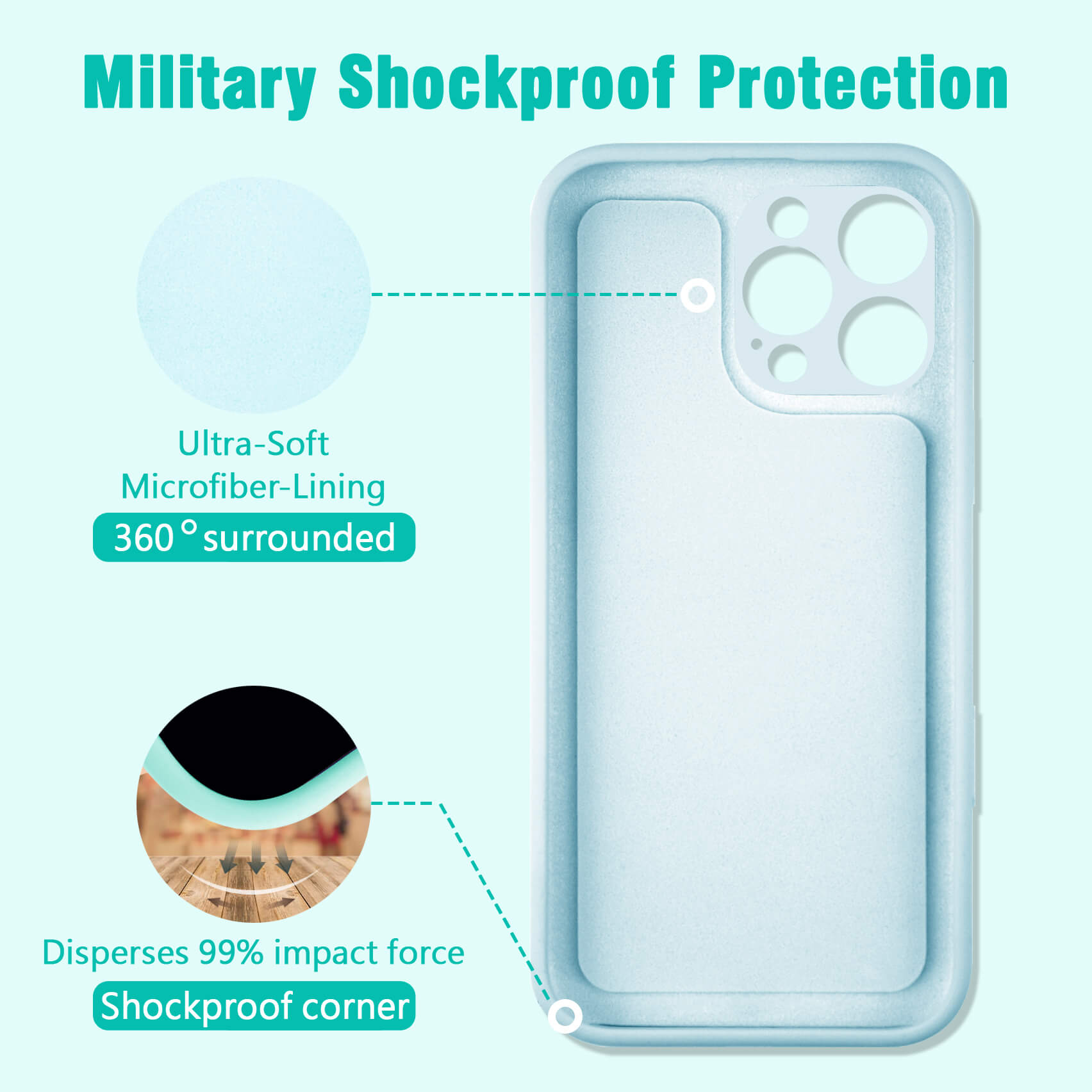 Light Blue Solid Color Compatible with Magsafe Phone Case