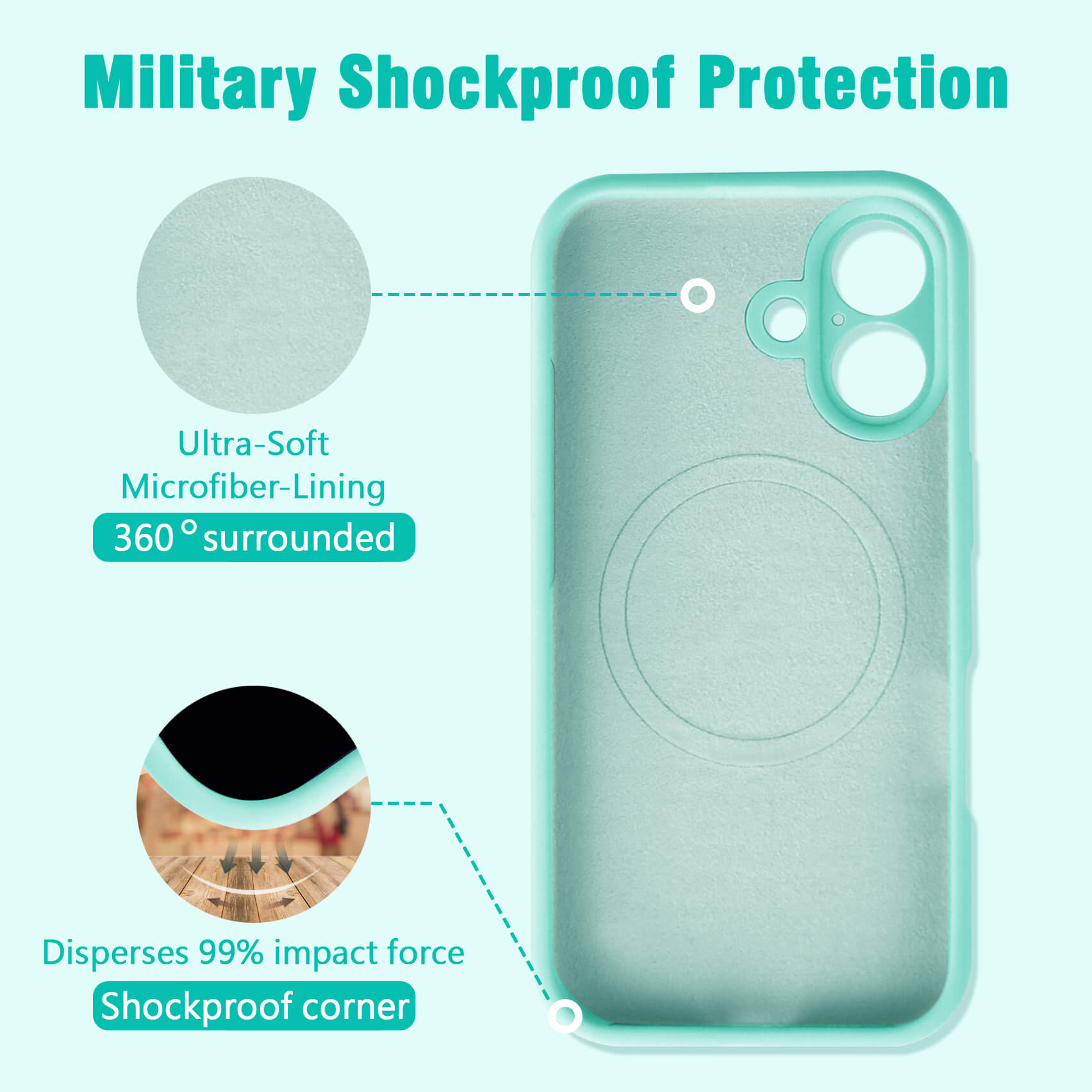 Light Blue Solid Color Full Cover Phone Case