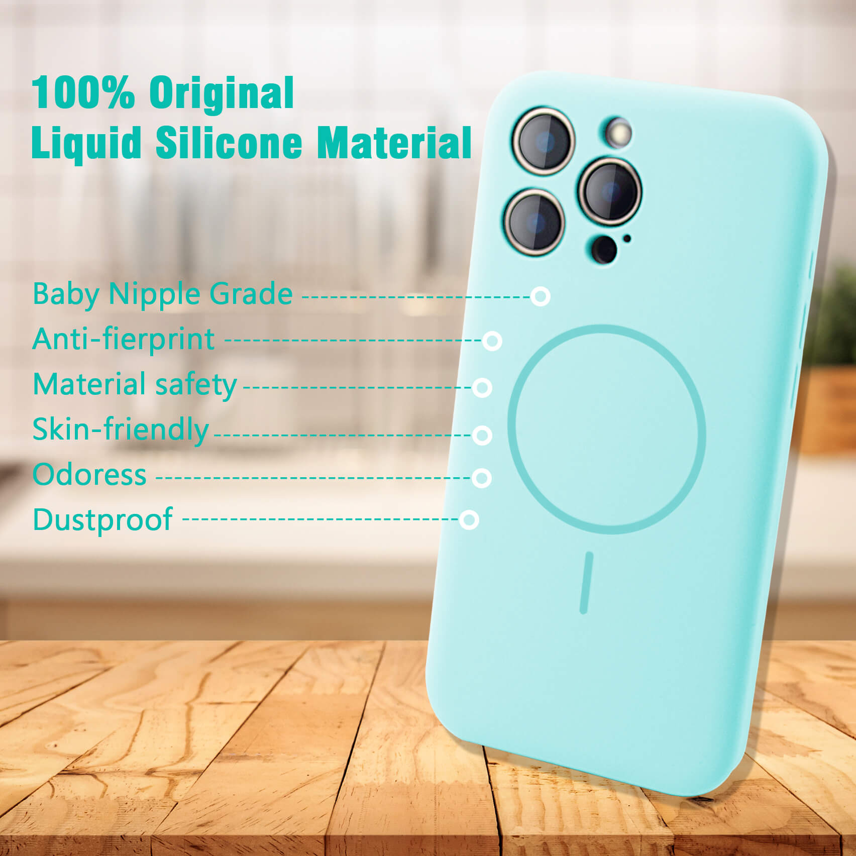 Light Blue Solid Color Compatible with Magsafe Phone Case