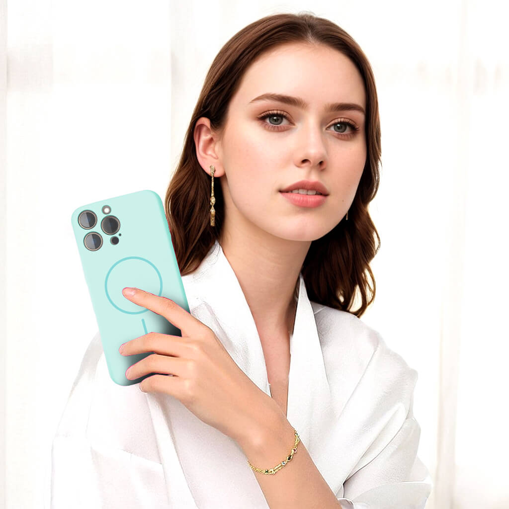 Light Blue Solid Color Compatible with Magsafe Phone Case