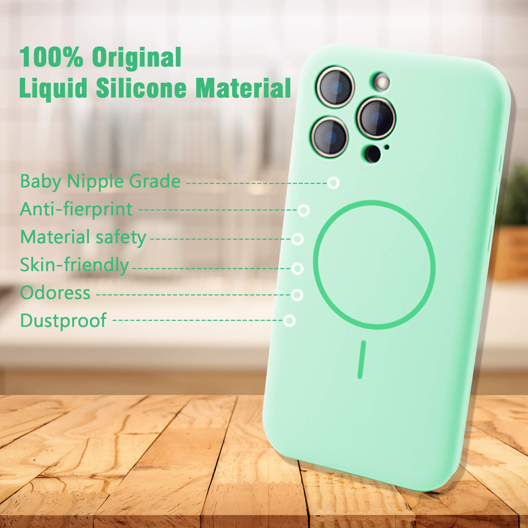 Light Green Solid Color Compatible with Magsafe Phone Case