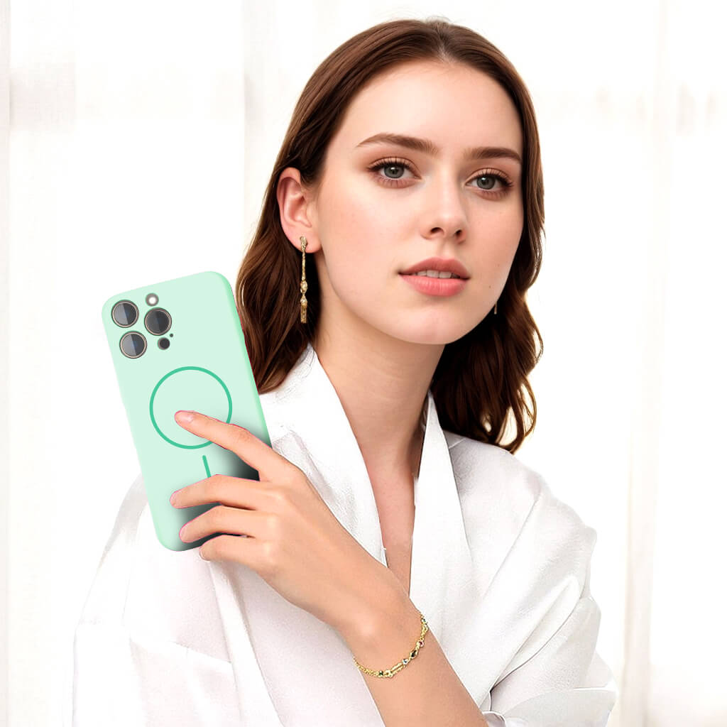 Light Green Solid Color Compatible with Magsafe Phone Case