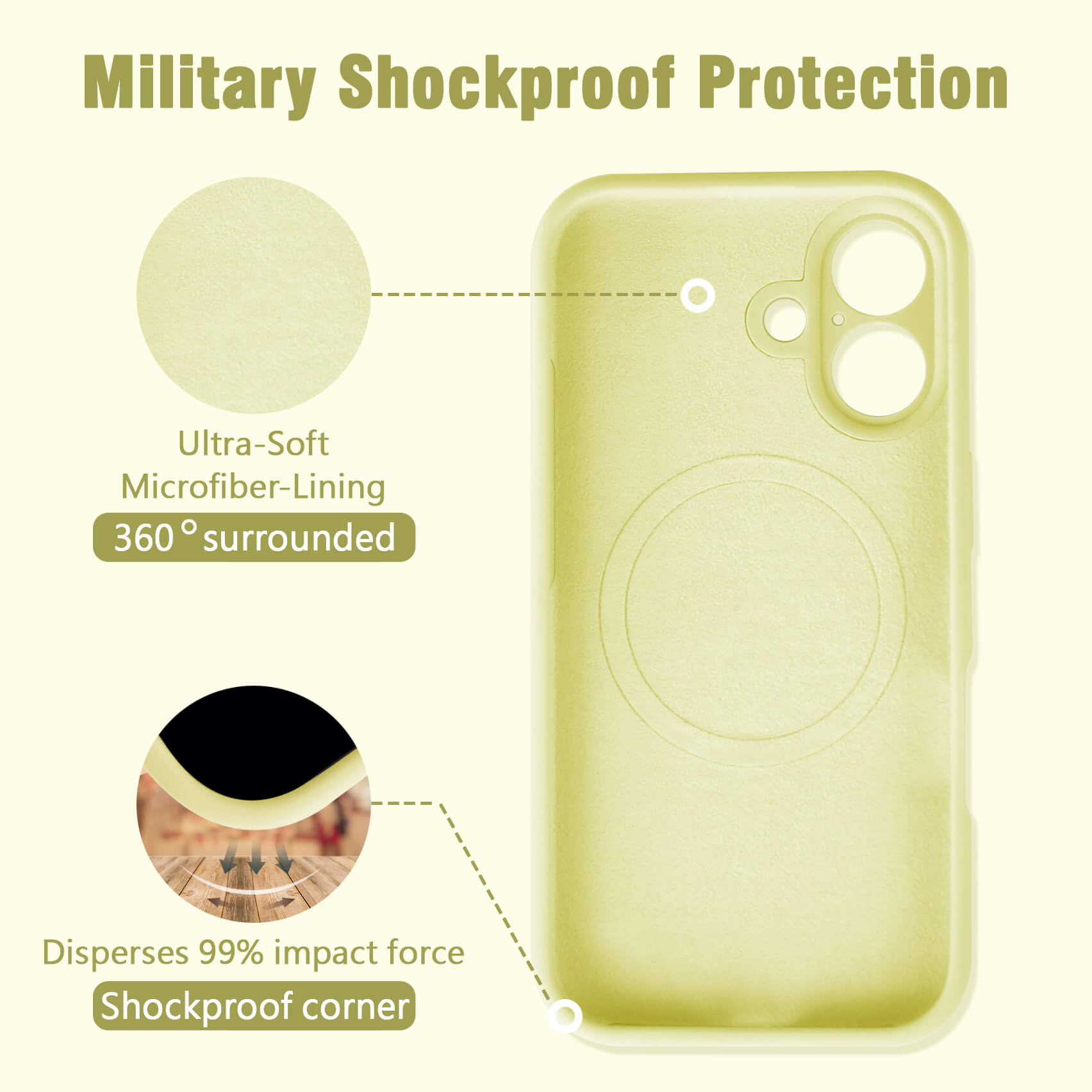 Light Yellow Solid Color Full Cover Phone Case